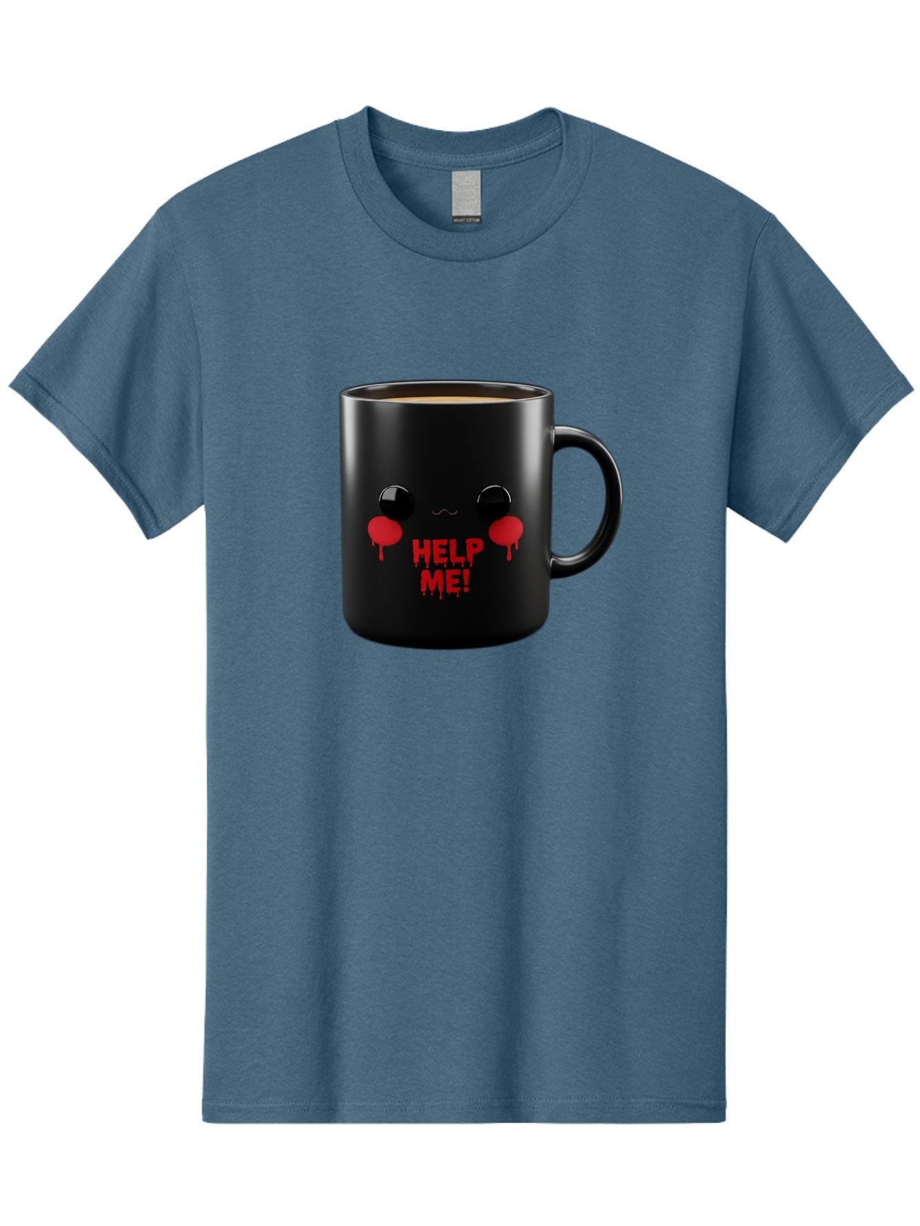 Help-Me-3 Men'S Graphic Tee, 100% Cotton, Comfortable Casual Summer Wear, Machine Washable, Black Coffee Mug, Cartoon Face, Red Tears, Distressed Design, Creepy Humor, Bold Graphics, Funny Mugs, Novelty Coffee Cups, Quirky Gifts, Eerie Decor Bac043 8