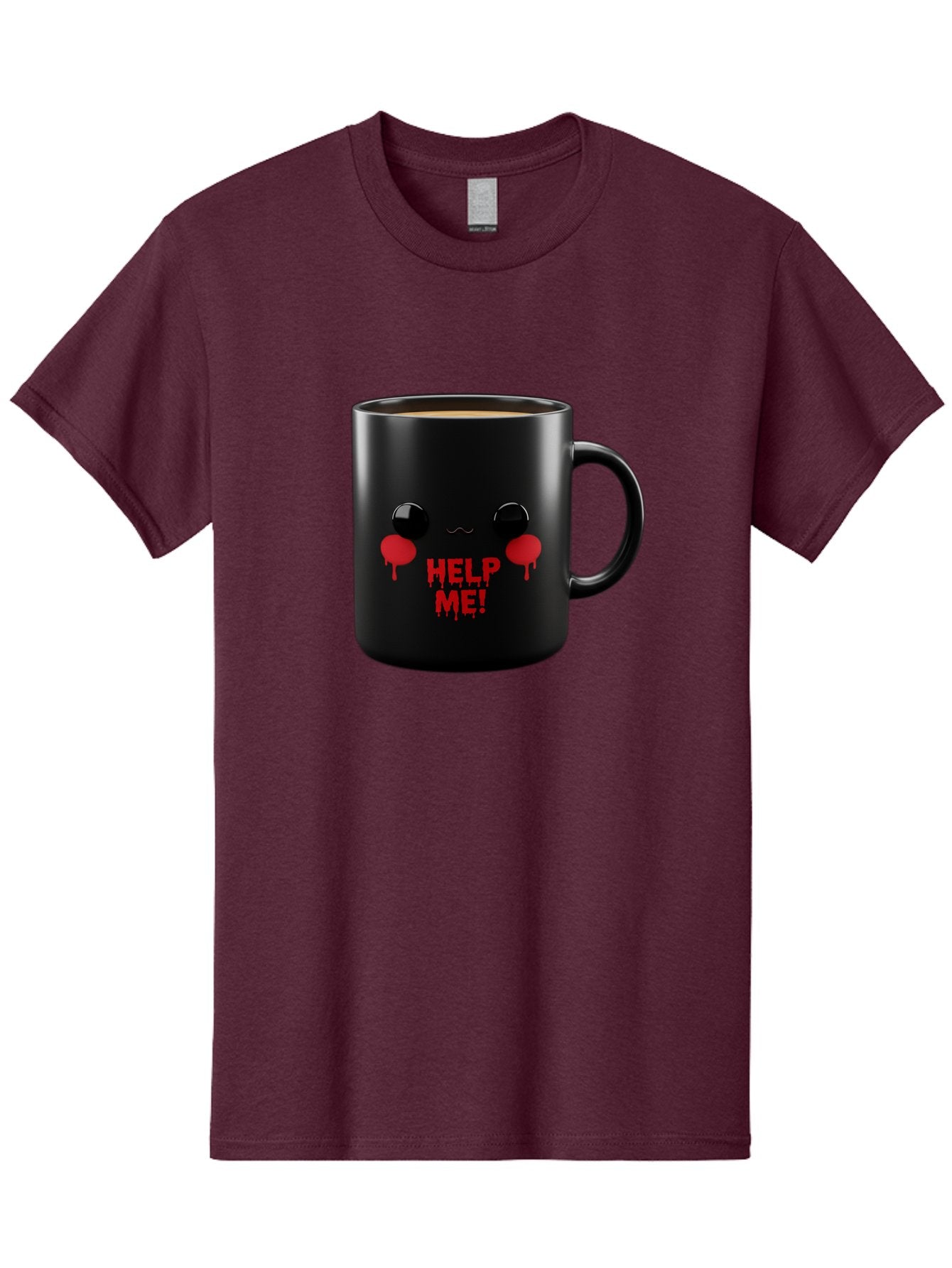 Help-Me-3 Men'S Graphic Tee, 100% Cotton, Comfortable Casual Summer Wear, Machine Washable, Black Coffee Mug, Cartoon Face, Red Tears, Distressed Design, Creepy Humor, Bold Graphics, Funny Mugs, Novelty Coffee Cups, Quirky Gifts, Eerie Decor Bac043 14