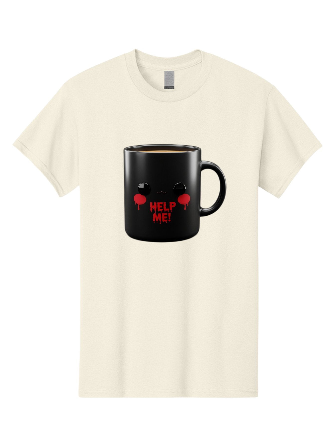 Help-Me-3 Men'S Graphic Tee, 100% Cotton, Comfortable Casual Summer Wear, Machine Washable, Black Coffee Mug, Cartoon Face, Red Tears, Distressed Design, Creepy Humor, Bold Graphics, Funny Mugs, Novelty Coffee Cups, Quirky Gifts, Eerie Decor Bac043 15