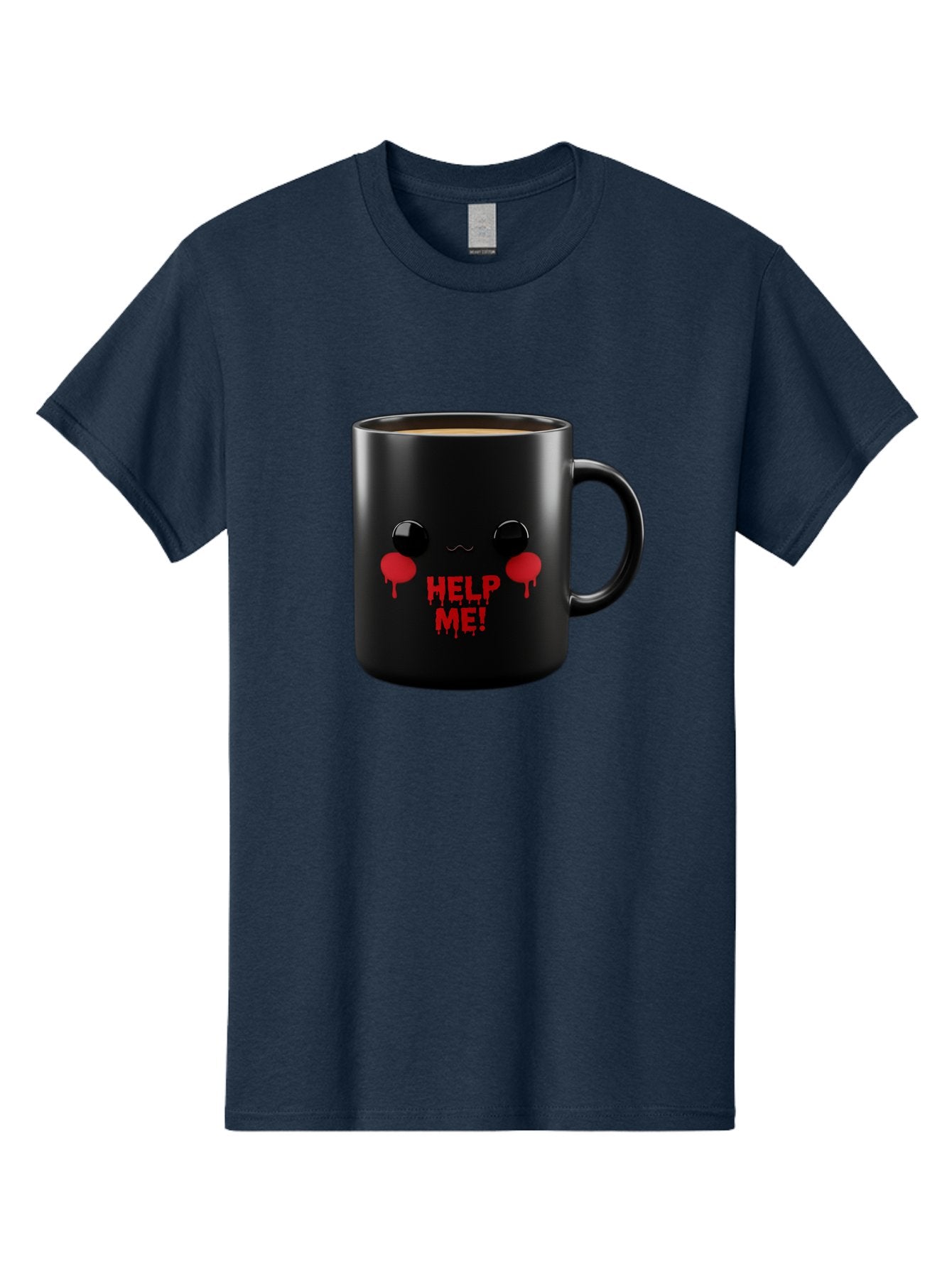 Help-Me-3 Men'S Graphic Tee, 100% Cotton, Comfortable Casual Summer Wear, Machine Washable, Black Coffee Mug, Cartoon Face, Red Tears, Distressed Design, Creepy Humor, Bold Graphics, Funny Mugs, Novelty Coffee Cups, Quirky Gifts, Eerie Decor Bac043 5