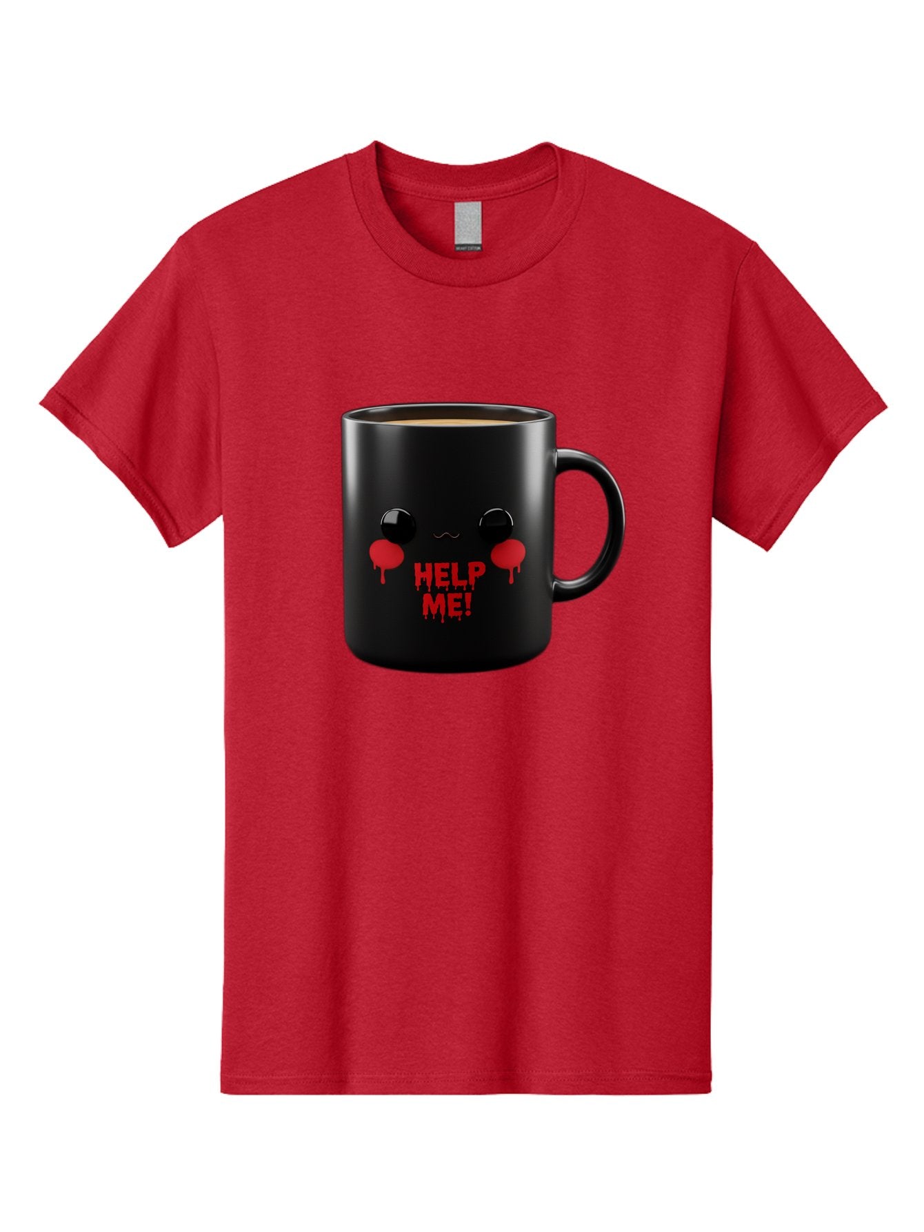 Help-Me-3 Men'S Graphic Tee, 100% Cotton, Comfortable Casual Summer Wear, Machine Washable, Black Coffee Mug, Cartoon Face, Red Tears, Distressed Design, Creepy Humor, Bold Graphics, Funny Mugs, Novelty Coffee Cups, Quirky Gifts, Eerie Decor Bac043 12