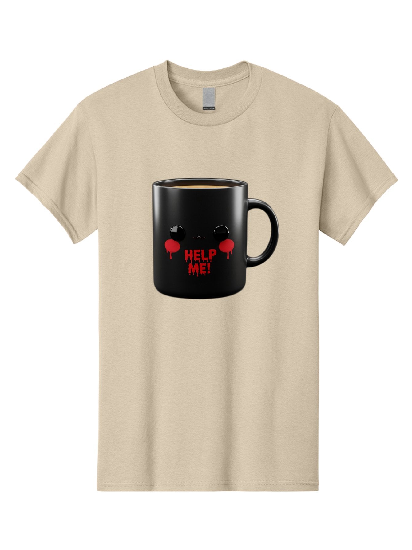 Help-Me-3 Men'S Graphic Tee, 100% Cotton, Comfortable Casual Summer Wear, Machine Washable, Black Coffee Mug, Cartoon Face, Red Tears, Distressed Design, Creepy Humor, Bold Graphics, Funny Mugs, Novelty Coffee Cups, Quirky Gifts, Eerie Decor Bac043 11