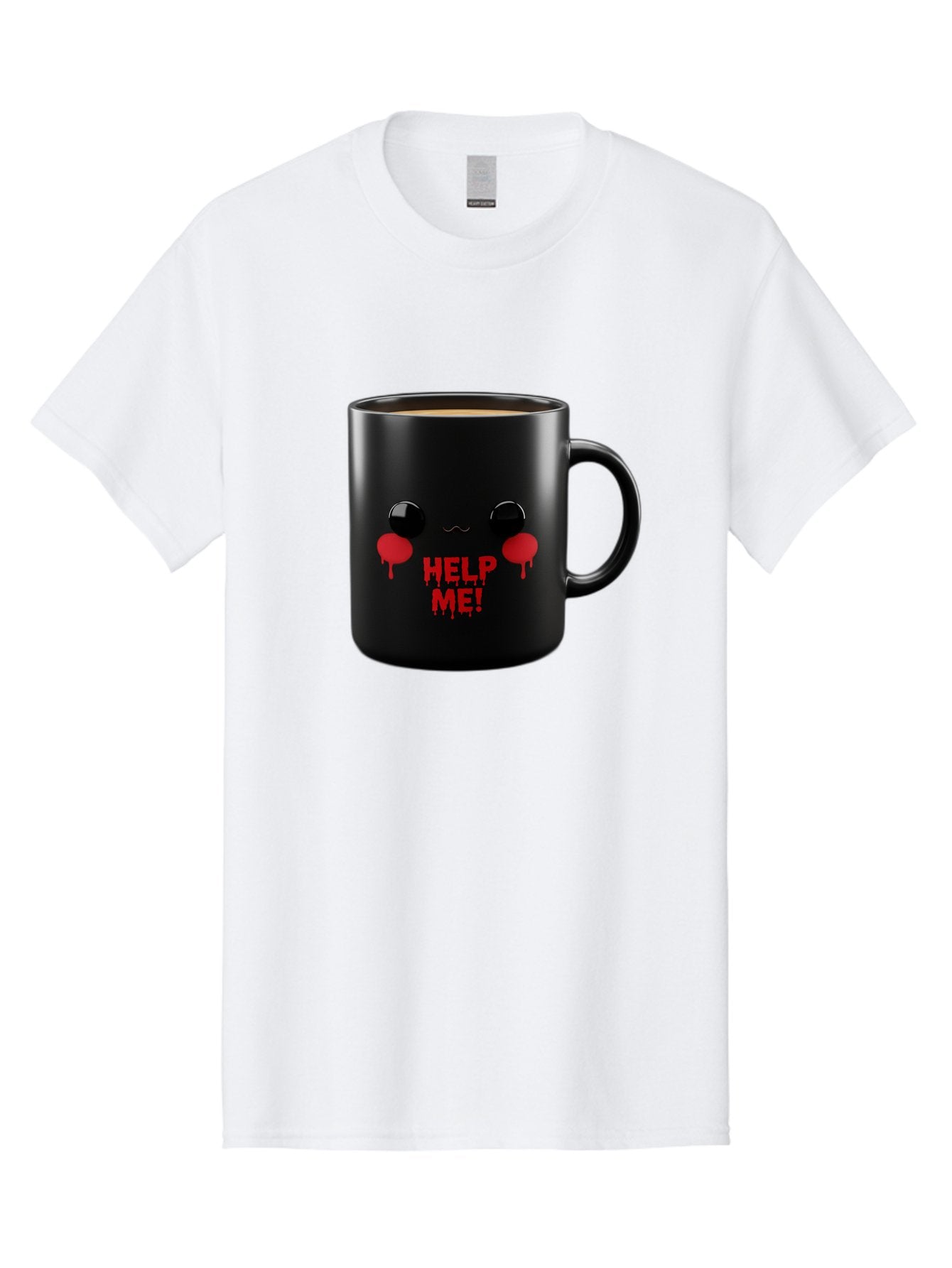 Help-Me-3 Men'S Graphic Tee, 100% Cotton, Comfortable Casual Summer Wear, Machine Washable, Black Coffee Mug, Cartoon Face, Red Tears, Distressed Design, Creepy Humor, Bold Graphics, Funny Mugs, Novelty Coffee Cups, Quirky Gifts, Eerie Decor Bac043 13