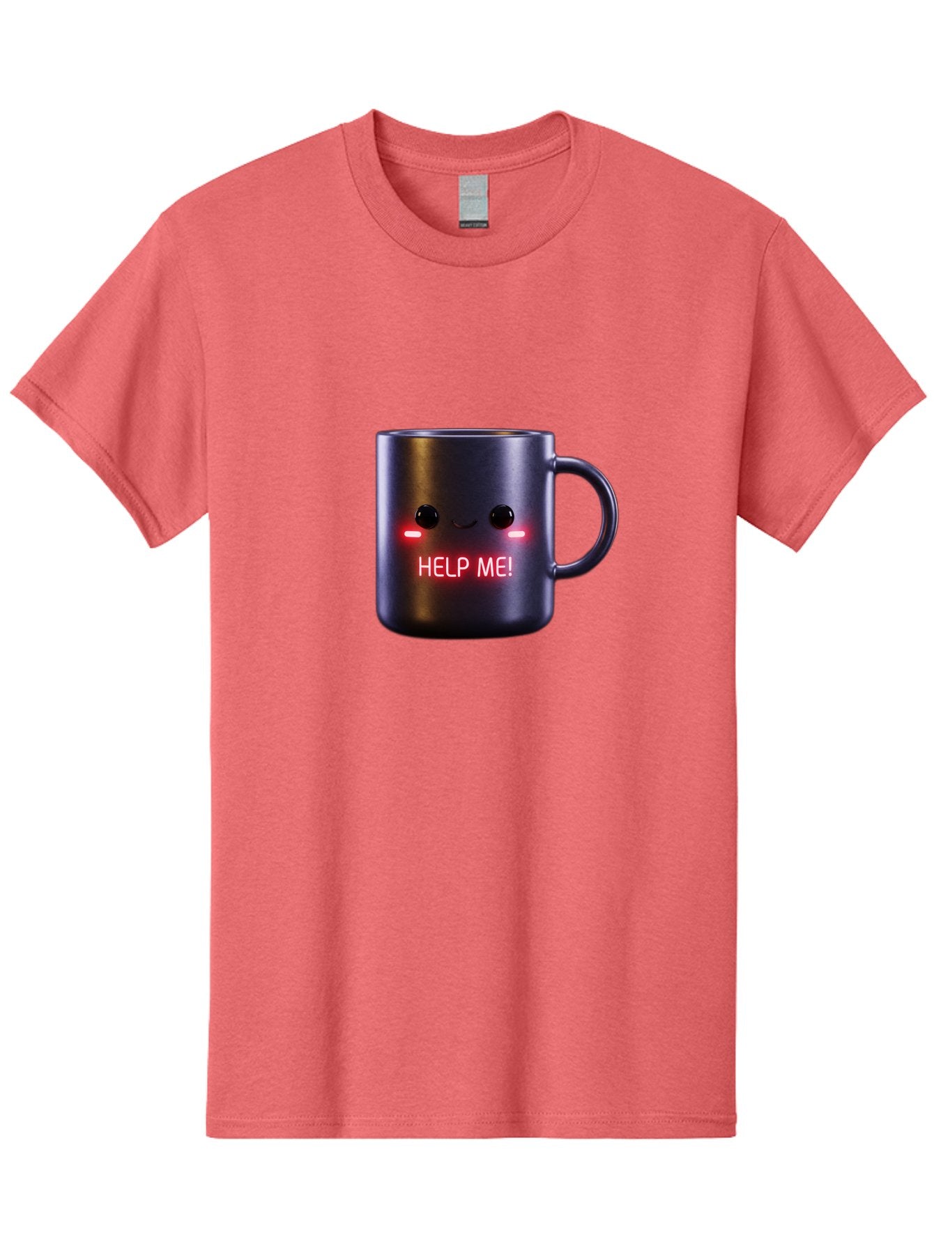 Help-Me-4 Men'S Graphic Tee, 100% Cotton, Comfortable Casual Summer Wear, Machine Washable, Glowing Mug, Distress Signal, Help Me Message, Emotional Coffee Cup, Quirky Design, Unique Gift Idea, Led Coffee Mug Bac044