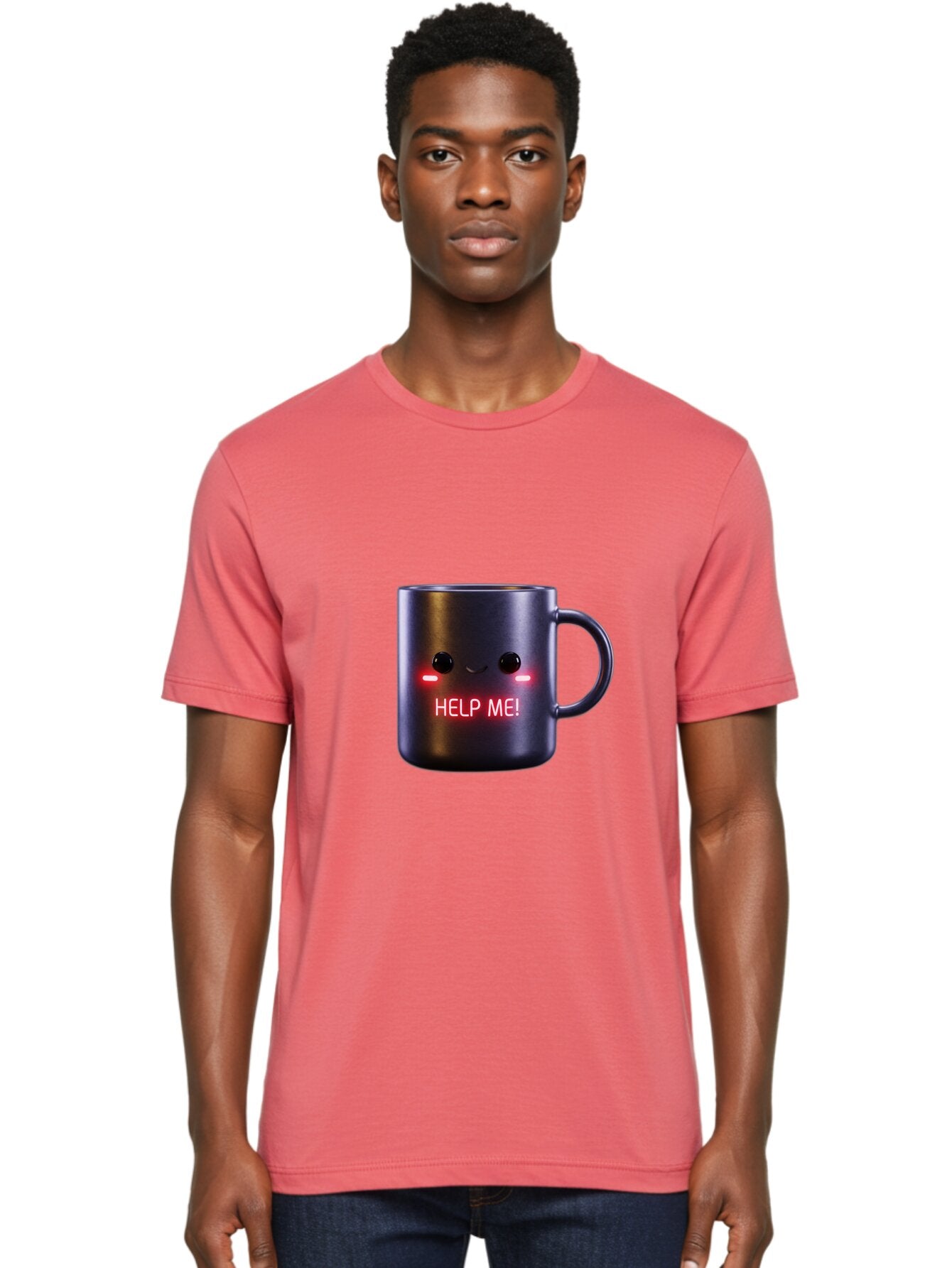 Help-Me-4 Men'S Graphic Tee, 100% Cotton, Comfortable Casual Summer Wear, Machine Washable, Glowing Mug, Distress Signal, Help Me Message, Emotional Coffee Cup, Quirky Design, Unique Gift Idea, Led Coffee Mug Bac044 21