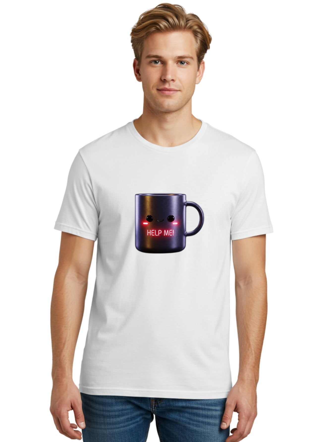 Help-Me-4 Men'S Graphic Tee, 100% Cotton, Comfortable Casual Summer Wear, Machine Washable, Glowing Mug, Distress Signal, Help Me Message, Emotional Coffee Cup, Quirky Design, Unique Gift Idea, Led Coffee Mug Bac044 22