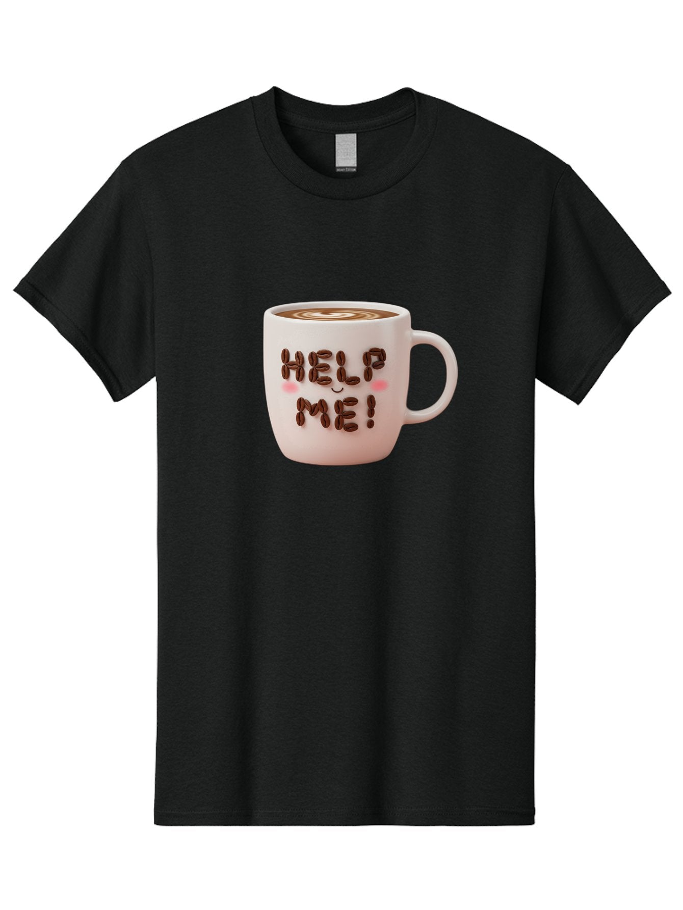 Help-Me-5 Men'S Graphic Tee, 100% Cotton, Comfortable Casual Summer Wear, Machine Washable, Coffee Mug With Coffee Beans Spelling Help Me!, Cute Coffee Cup, Coffee Lover Gift, Coffee Humor, Latte Art, Morning Coffee, Coffee Break Bac045 6