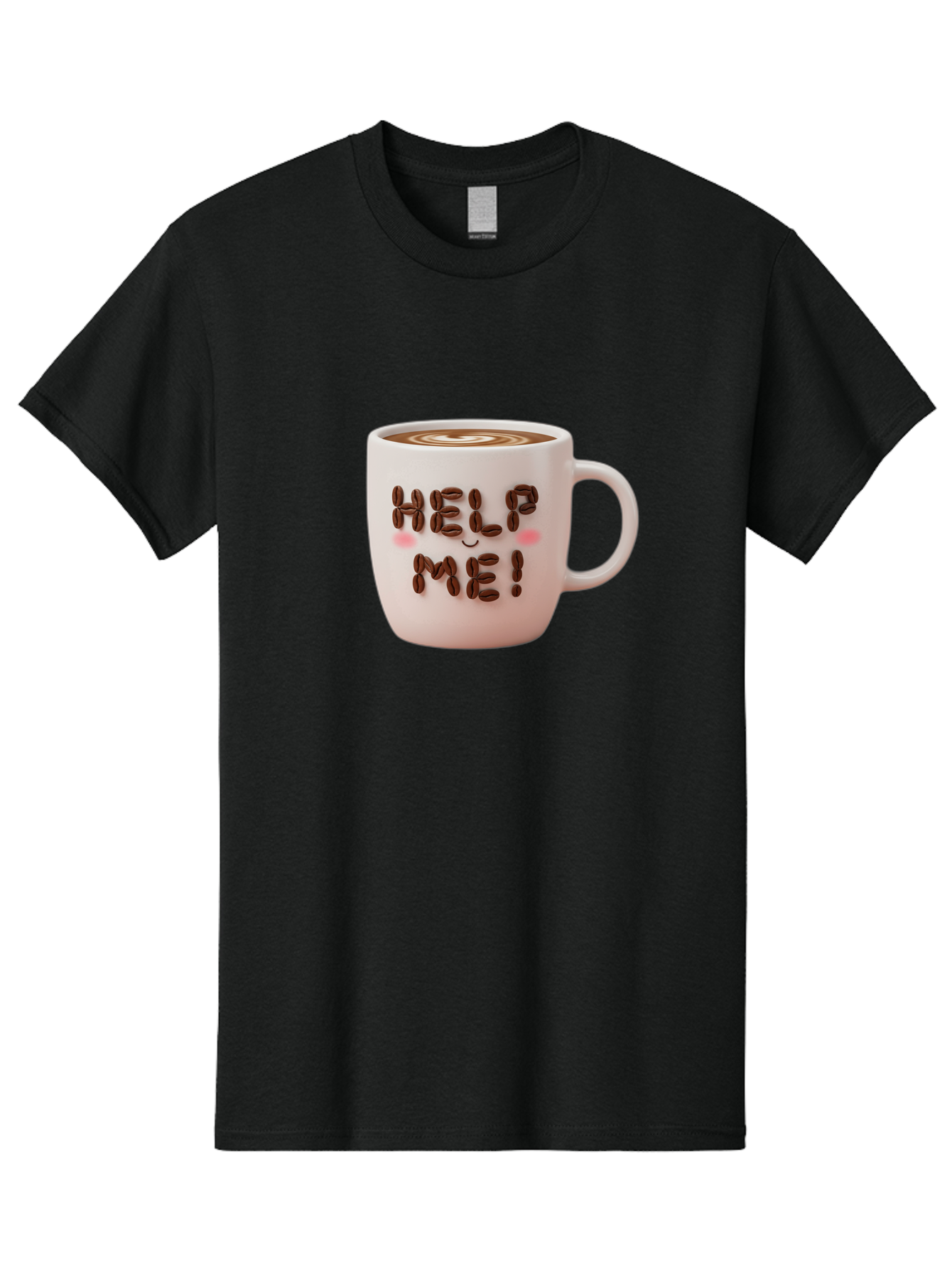 Help-Me-5 Men'S Graphic Tee, 100% Cotton, Comfortable Casual Summer Wear, Machine Washable, Coffee Mug With Coffee Beans Spelling Help Me!, Cute Coffee Cup, Coffee Lover Gift, Coffee Humor, Latte Art, Morning Coffee, Coffee Break Bac045 7