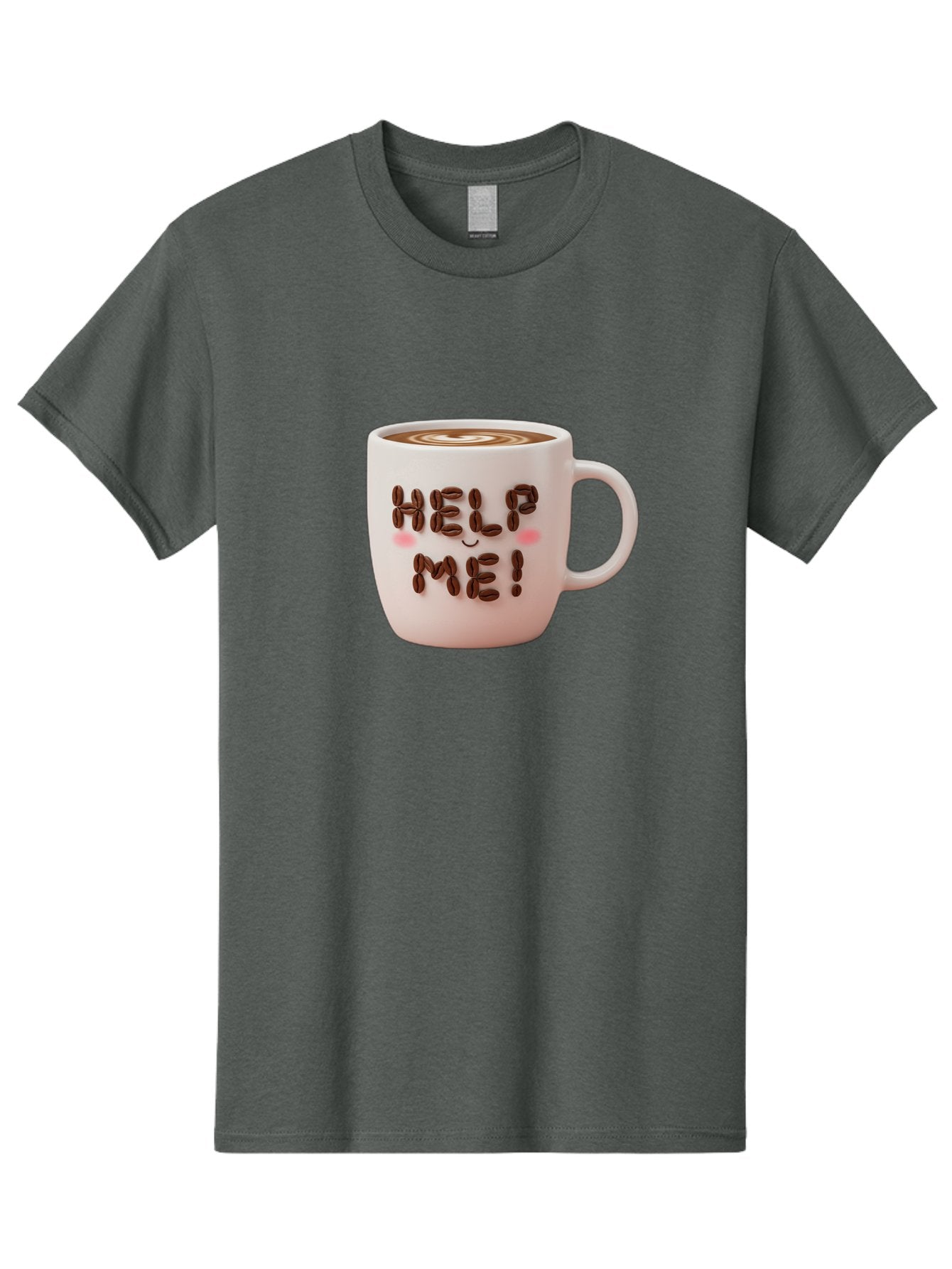 Help-Me-5 Men'S Graphic Tee, 100% Cotton, Comfortable Casual Summer Wear, Machine Washable, Coffee Mug With Coffee Beans Spelling Help Me!, Cute Coffee Cup, Coffee Lover Gift, Coffee Humor, Latte Art, Morning Coffee, Coffee Break Bac045 5