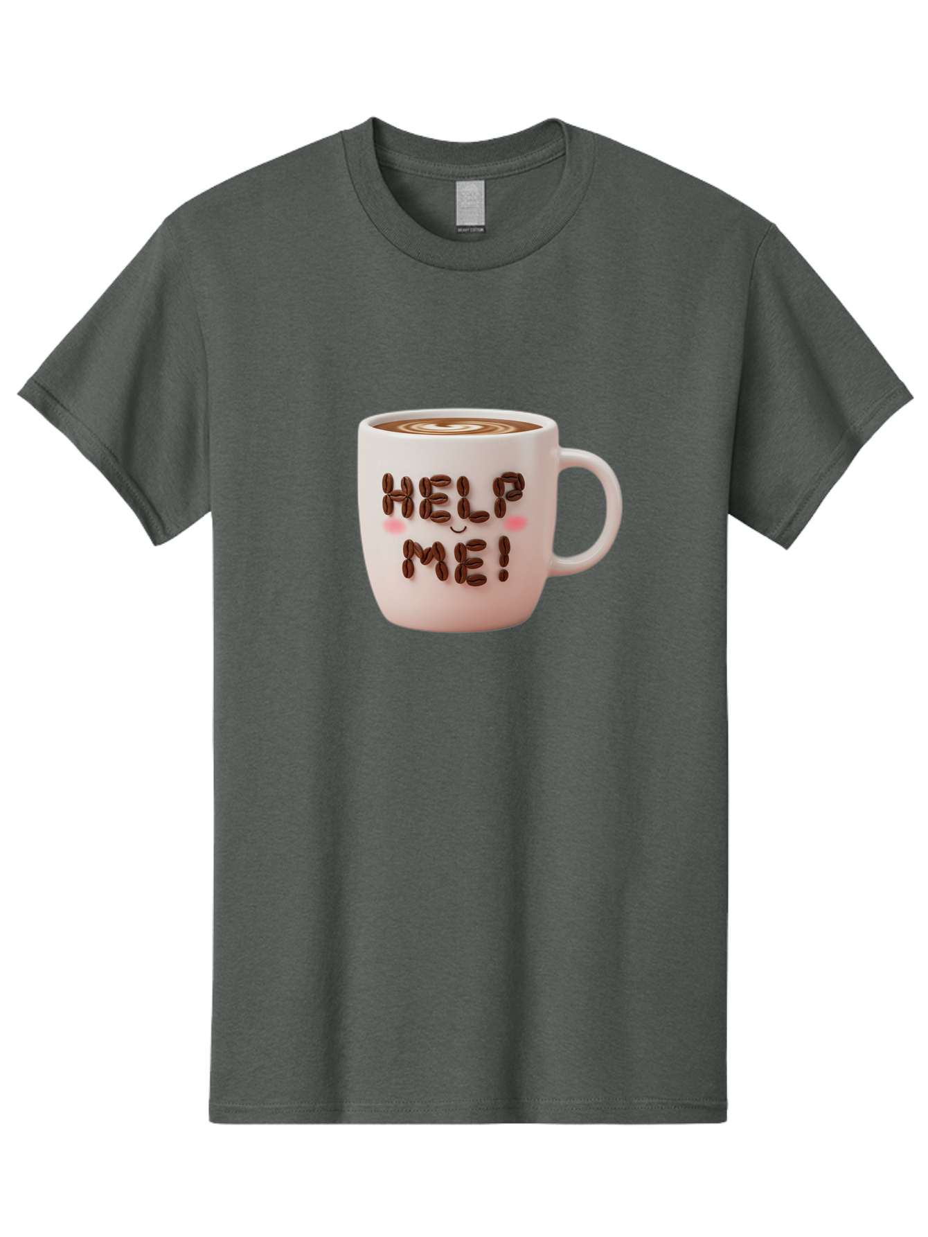 Help-Me-5 Men'S Graphic Tee, 100% Cotton, Comfortable Casual Summer Wear, Machine Washable, Coffee Mug With Coffee Beans Spelling Help Me!, Cute Coffee Cup, Coffee Lover Gift, Coffee Humor, Latte Art, Morning Coffee, Coffee Break Bac045 8