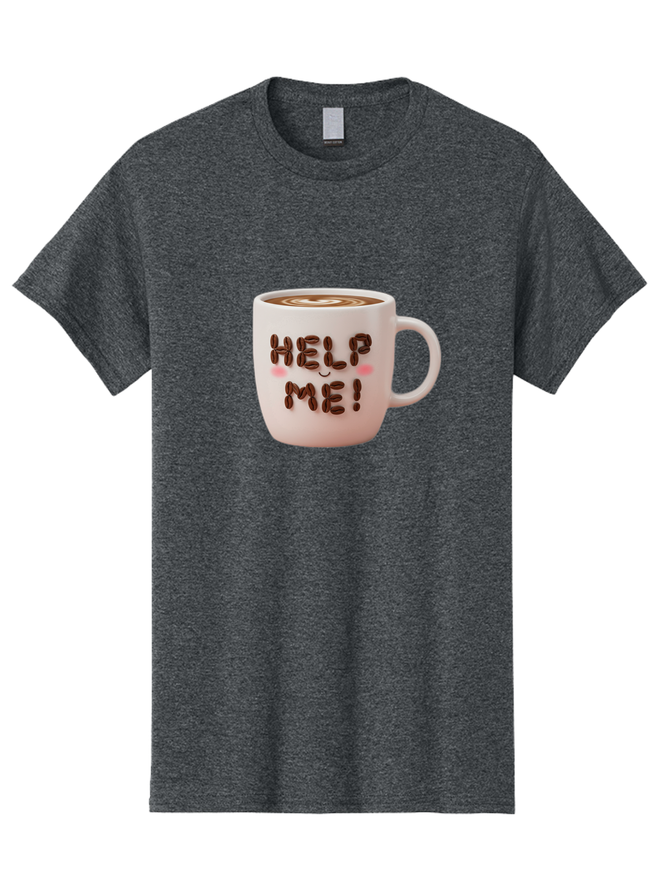 Help-Me-5 Men'S Graphic Tee, 100% Cotton, Comfortable Casual Summer Wear, Machine Washable, Coffee Mug With Coffee Beans Spelling Help Me!, Cute Coffee Cup, Coffee Lover Gift, Coffee Humor, Latte Art, Morning Coffee, Coffee Break Bac045 3