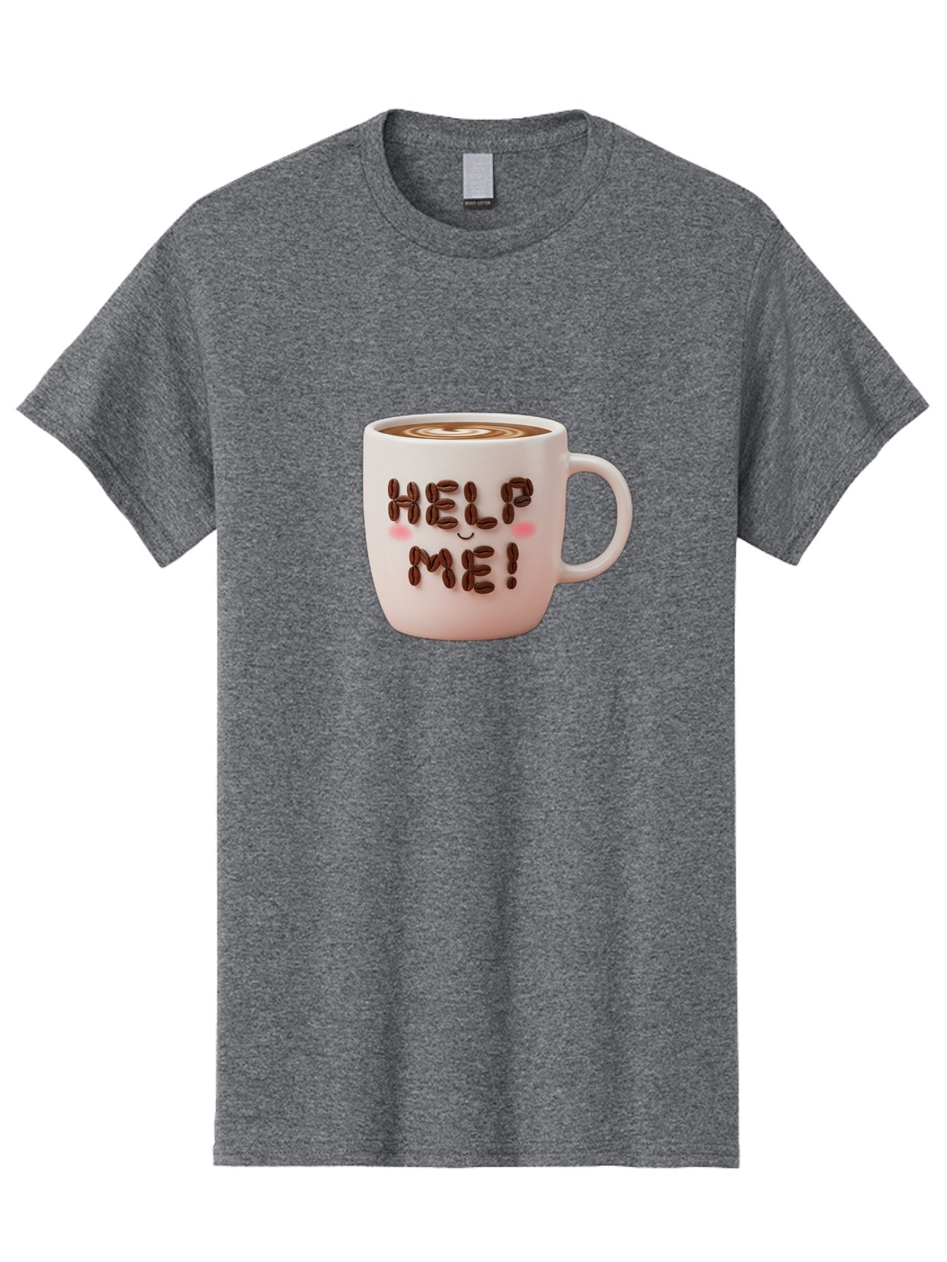 Help-Me-5 Men'S Graphic Tee, 100% Cotton, Comfortable Casual Summer Wear, Machine Washable, Coffee Mug With Coffee Beans Spelling Help Me!, Cute Coffee Cup, Coffee Lover Gift, Coffee Humor, Latte Art, Morning Coffee, Coffee Break Bac045 7