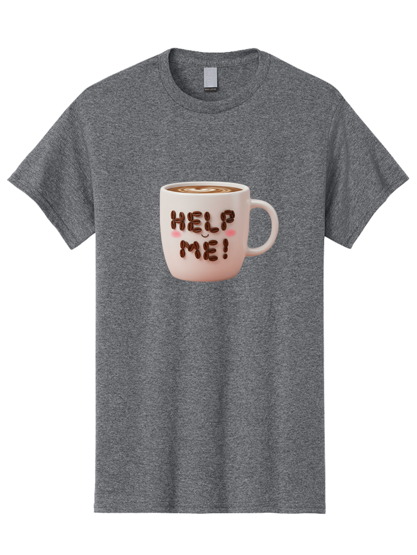 Help-Me-5 Men'S Graphic Tee, 100% Cotton, Comfortable Casual Summer Wear, Machine Washable, Coffee Mug With Coffee Beans Spelling Help Me!, Cute Coffee Cup, Coffee Lover Gift, Coffee Humor, Latte Art, Morning Coffee, Coffee Break Bac045 13