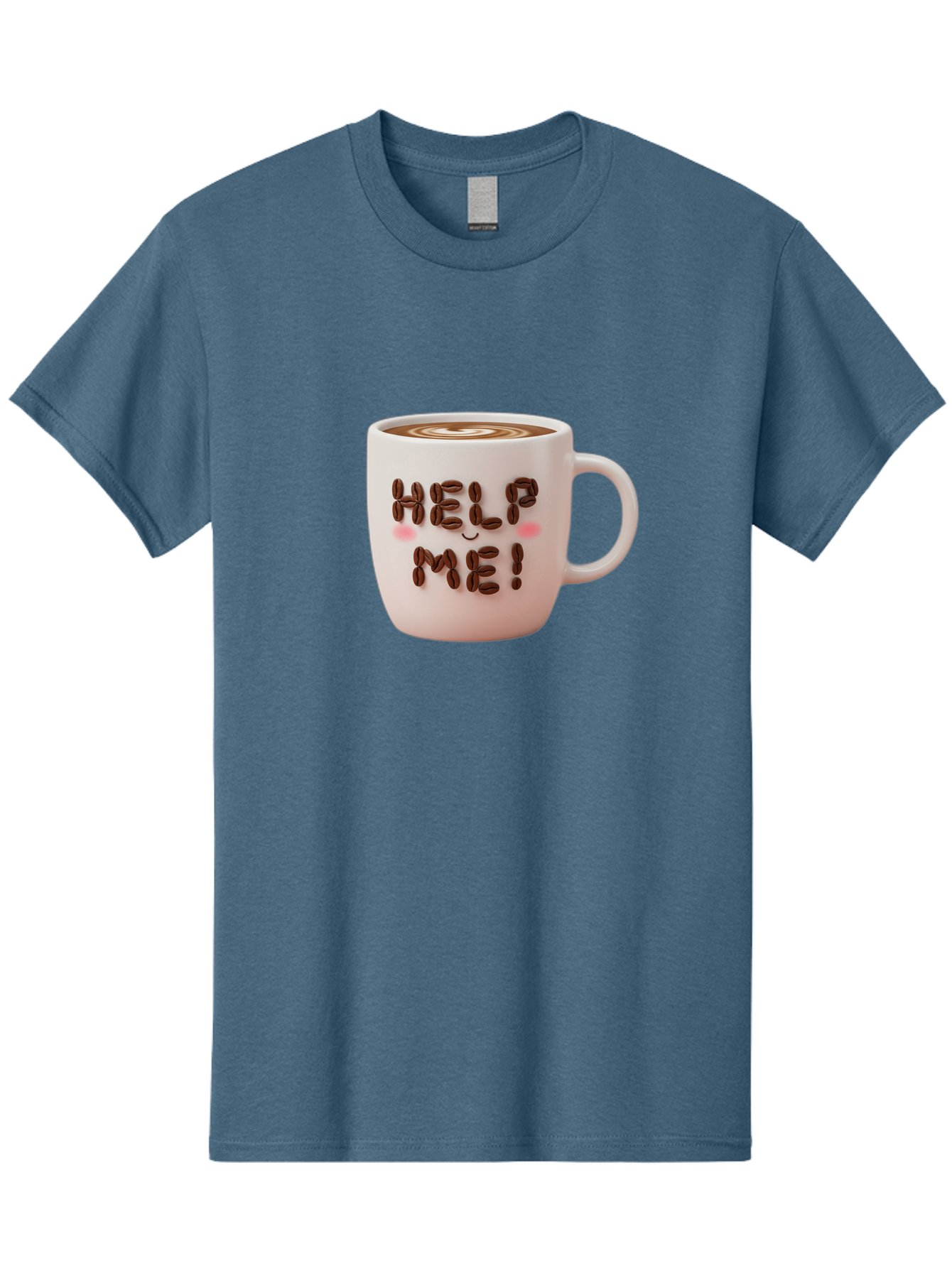 Help-Me-5 Men'S Graphic Tee, 100% Cotton, Comfortable Casual Summer Wear, Machine Washable, Coffee Mug With Coffee Beans Spelling Help Me!, Cute Coffee Cup, Coffee Lover Gift, Coffee Humor, Latte Art, Morning Coffee, Coffee Break Bac045 6