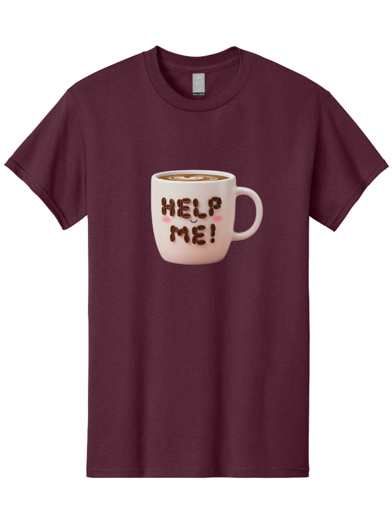 Help-Me-5 Men'S Graphic Tee, 100% Cotton, Comfortable Casual Summer Wear, Machine Washable, Coffee Mug With Coffee Beans Spelling Help Me!, Cute Coffee Cup, Coffee Lover Gift, Coffee Humor, Latte Art, Morning Coffee, Coffee Break Bac045