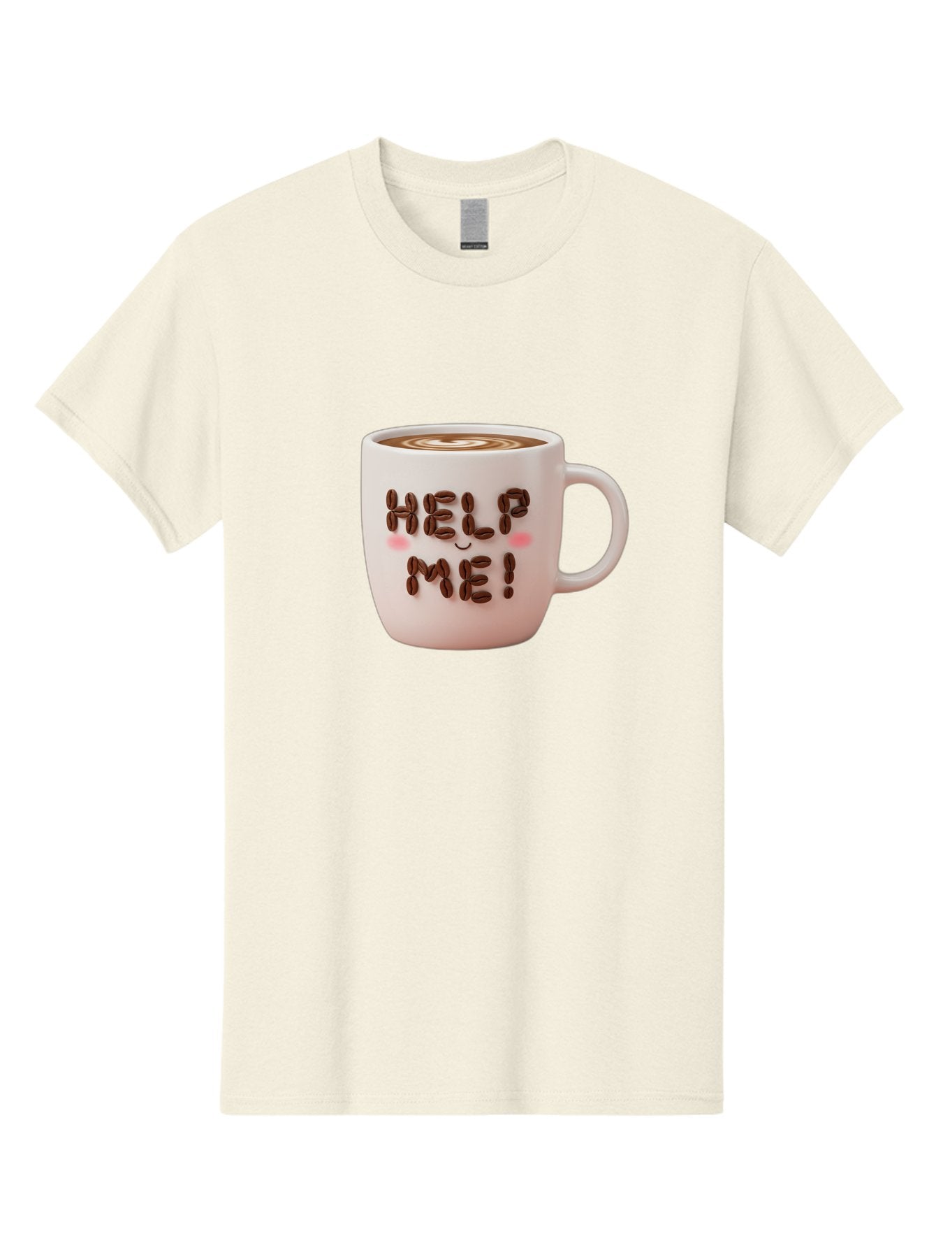 Help-Me-5 Men'S Graphic Tee, 100% Cotton, Comfortable Casual Summer Wear, Machine Washable, Coffee Mug With Coffee Beans Spelling Help Me!, Cute Coffee Cup, Coffee Lover Gift, Coffee Humor, Latte Art, Morning Coffee, Coffee Break Bac045 11