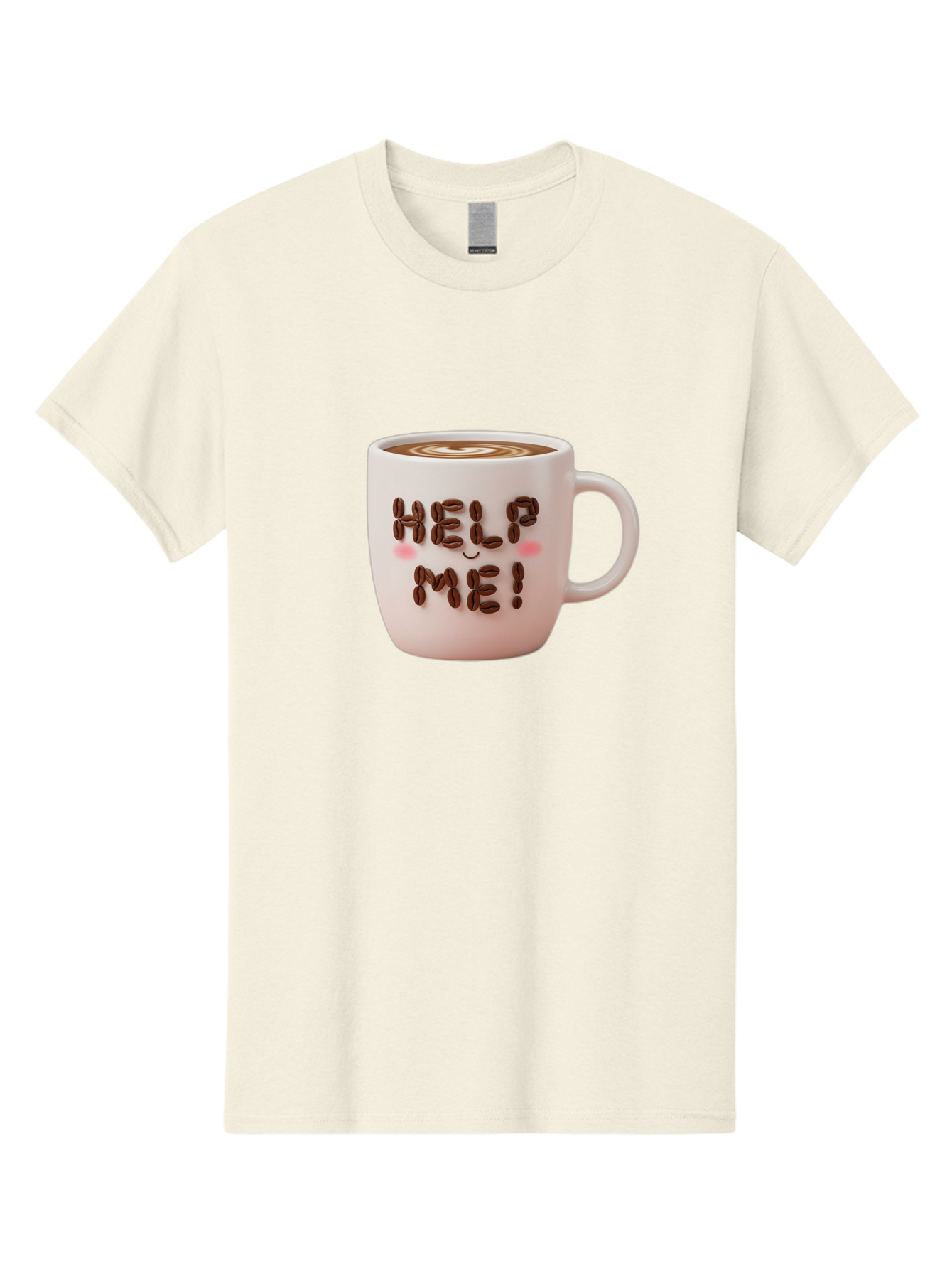 Help-Me-5 Men'S Graphic Tee, 100% Cotton, Comfortable Casual Summer Wear, Machine Washable, Coffee Mug With Coffee Beans Spelling Help Me!, Cute Coffee Cup, Coffee Lover Gift, Coffee Humor, Latte Art, Morning Coffee, Coffee Break Bac045 4