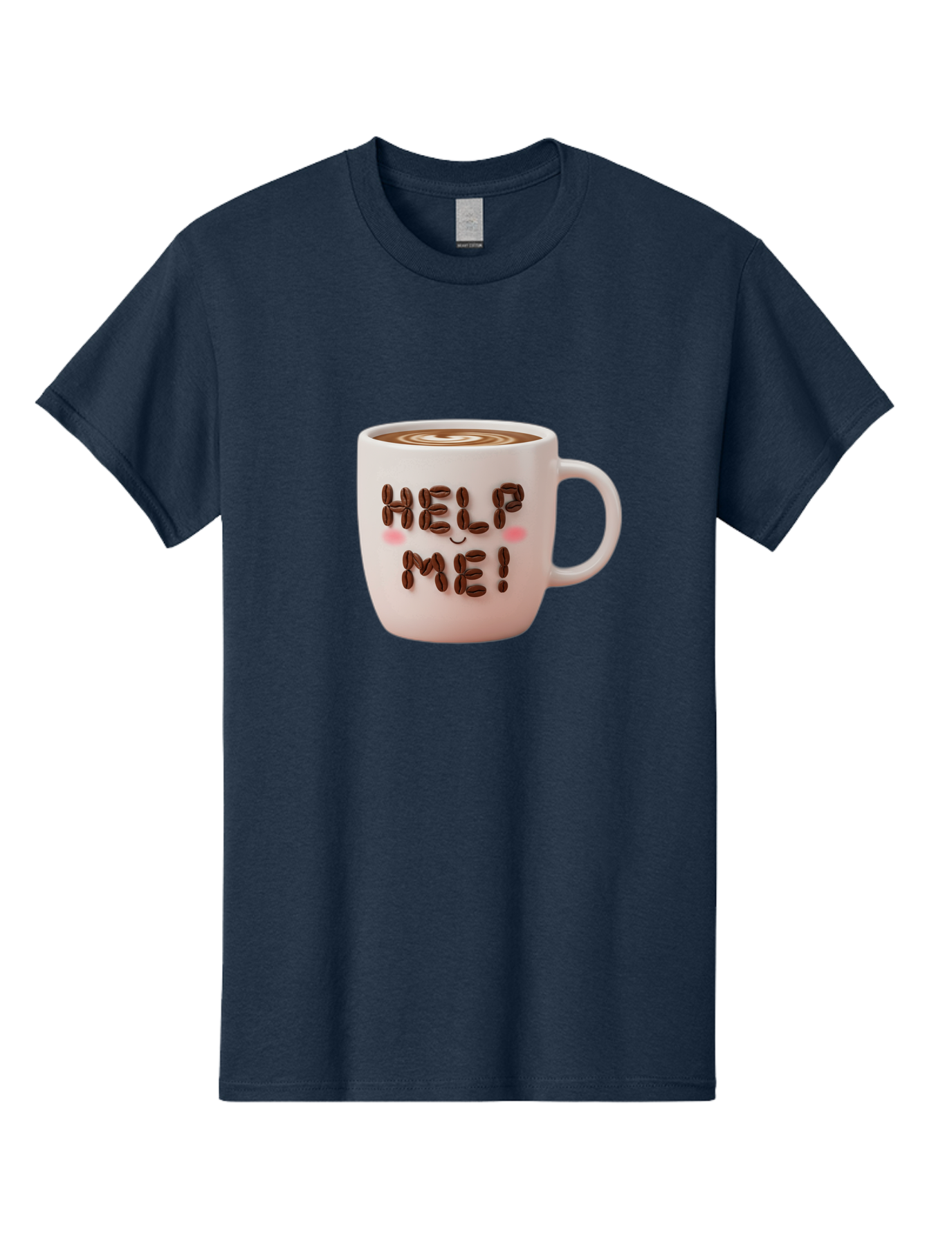 Help-Me-5 Men'S Graphic Tee, 100% Cotton, Comfortable Casual Summer Wear, Machine Washable, Coffee Mug With Coffee Beans Spelling Help Me!, Cute Coffee Cup, Coffee Lover Gift, Coffee Humor, Latte Art, Morning Coffee, Coffee Break Bac045 12