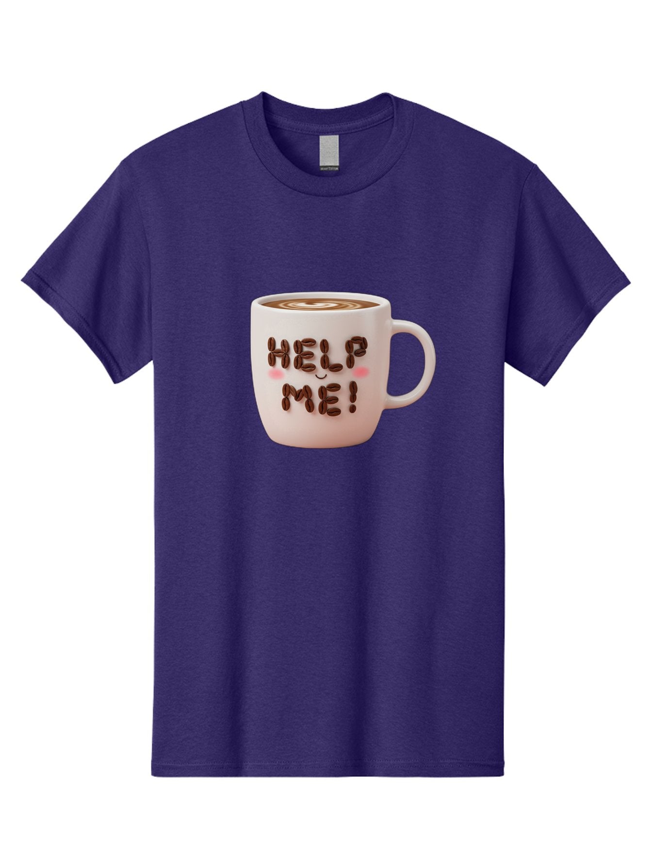 Help-Me-5 Men'S Graphic Tee, 100% Cotton, Comfortable Casual Summer Wear, Machine Washable, Coffee Mug With Coffee Beans Spelling Help Me!, Cute Coffee Cup, Coffee Lover Gift, Coffee Humor, Latte Art, Morning Coffee, Coffee Break Bac045 9