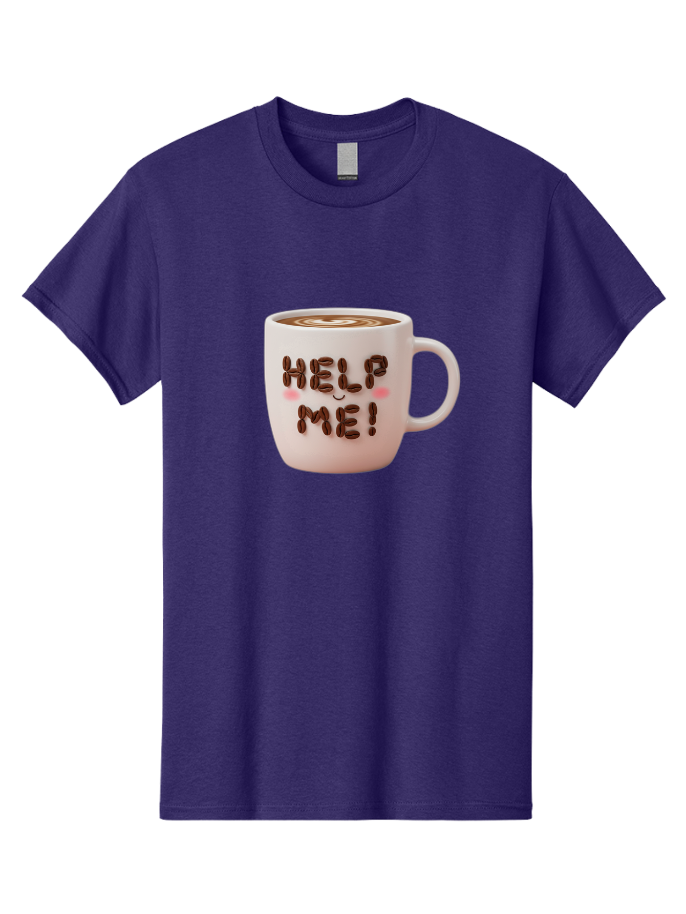 Help-Me-5 Men'S Graphic Tee, 100% Cotton, Comfortable Casual Summer Wear, Machine Washable, Coffee Mug With Coffee Beans Spelling Help Me!, Cute Coffee Cup, Coffee Lover Gift, Coffee Humor, Latte Art, Morning Coffee, Coffee Break Bac045 5