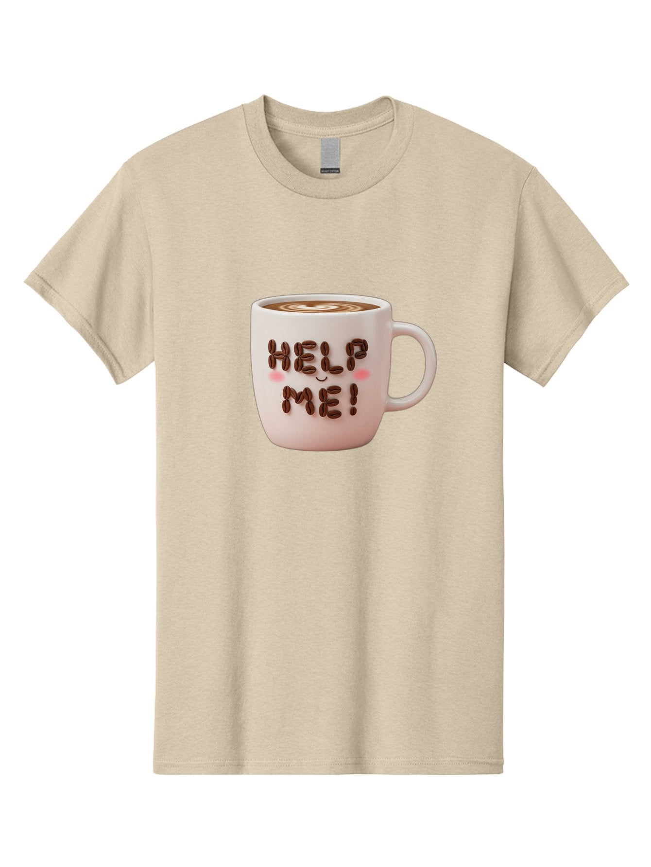 Help-Me-5 Men'S Graphic Tee, 100% Cotton, Comfortable Casual Summer Wear, Machine Washable, Coffee Mug With Coffee Beans Spelling Help Me!, Cute Coffee Cup, Coffee Lover Gift, Coffee Humor, Latte Art, Morning Coffee, Coffee Break Bac045 15