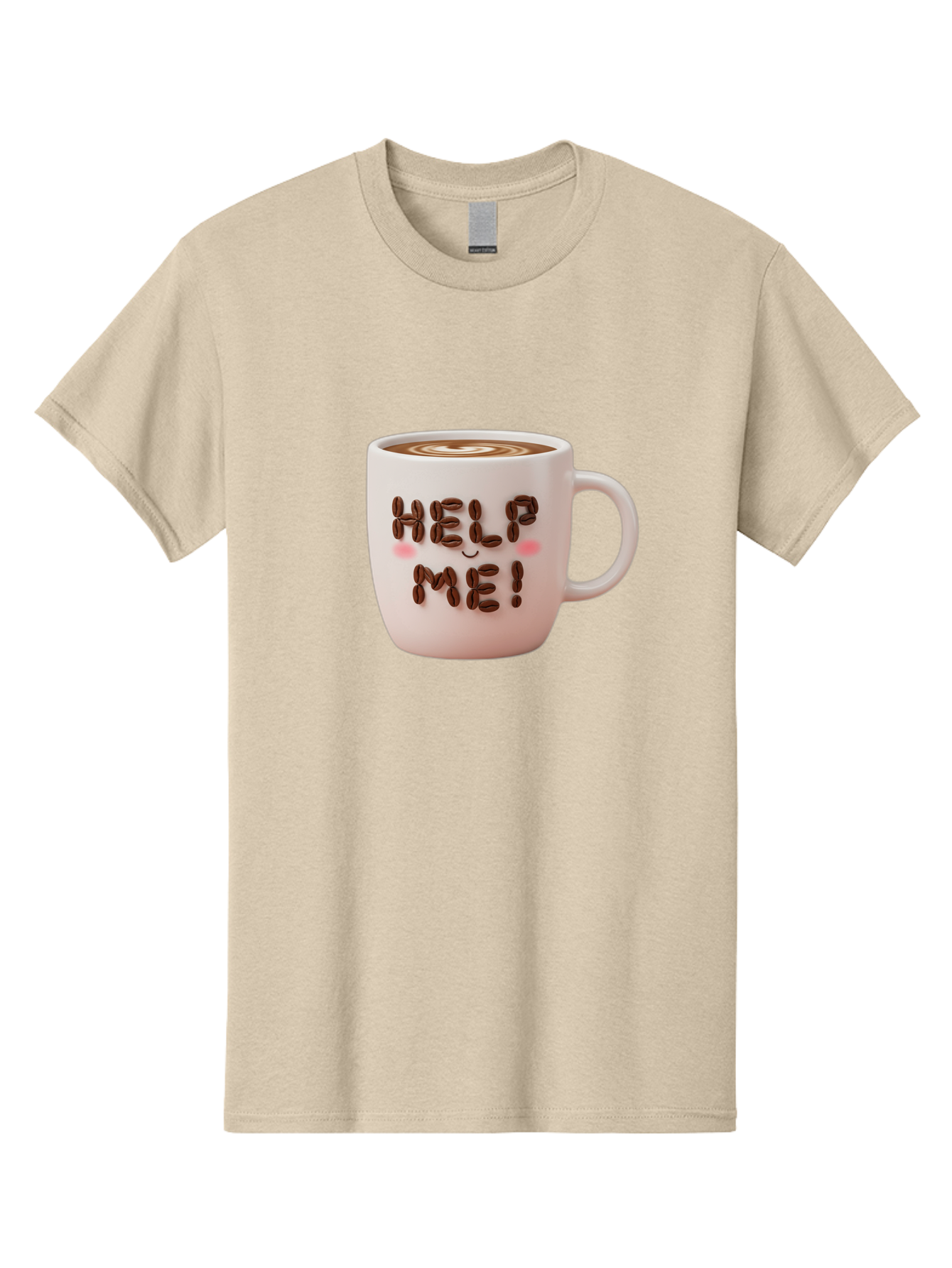 Help-Me-5 Men'S Graphic Tee, 100% Cotton, Comfortable Casual Summer Wear, Machine Washable, Coffee Mug With Coffee Beans Spelling Help Me!, Cute Coffee Cup, Coffee Lover Gift, Coffee Humor, Latte Art, Morning Coffee, Coffee Break Bac045