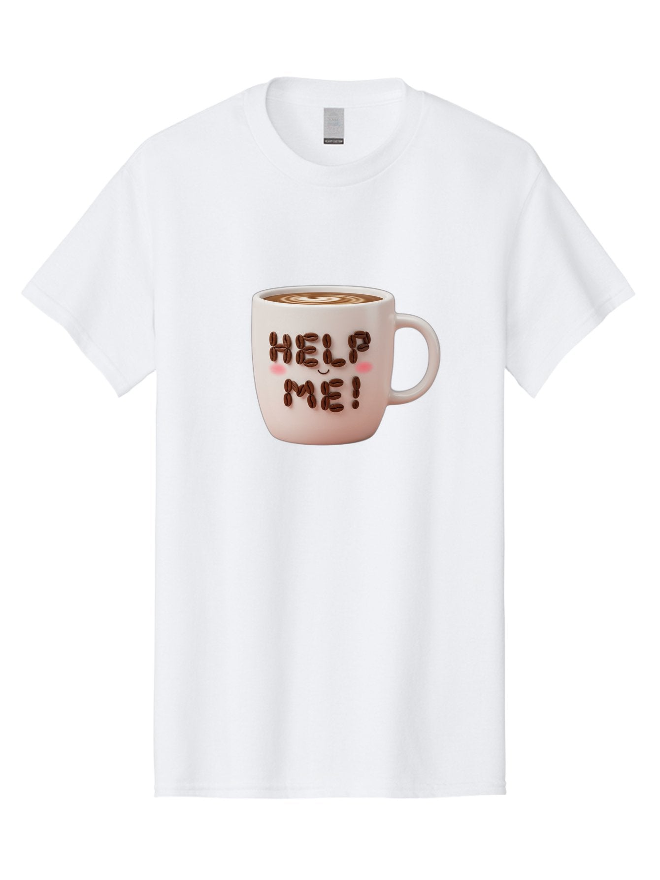 Help-Me-5 Men'S Graphic Tee, 100% Cotton, Comfortable Casual Summer Wear, Machine Washable, Coffee Mug With Coffee Beans Spelling Help Me!, Cute Coffee Cup, Coffee Lover Gift, Coffee Humor, Latte Art, Morning Coffee, Coffee Break Bac045 10