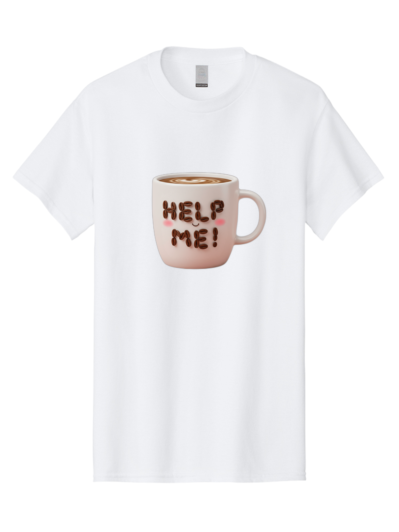 Help-Me-5 Men'S Graphic Tee, 100% Cotton, Comfortable Casual Summer Wear, Machine Washable, Coffee Mug With Coffee Beans Spelling Help Me!, Cute Coffee Cup, Coffee Lover Gift, Coffee Humor, Latte Art, Morning Coffee, Coffee Break Bac045 14