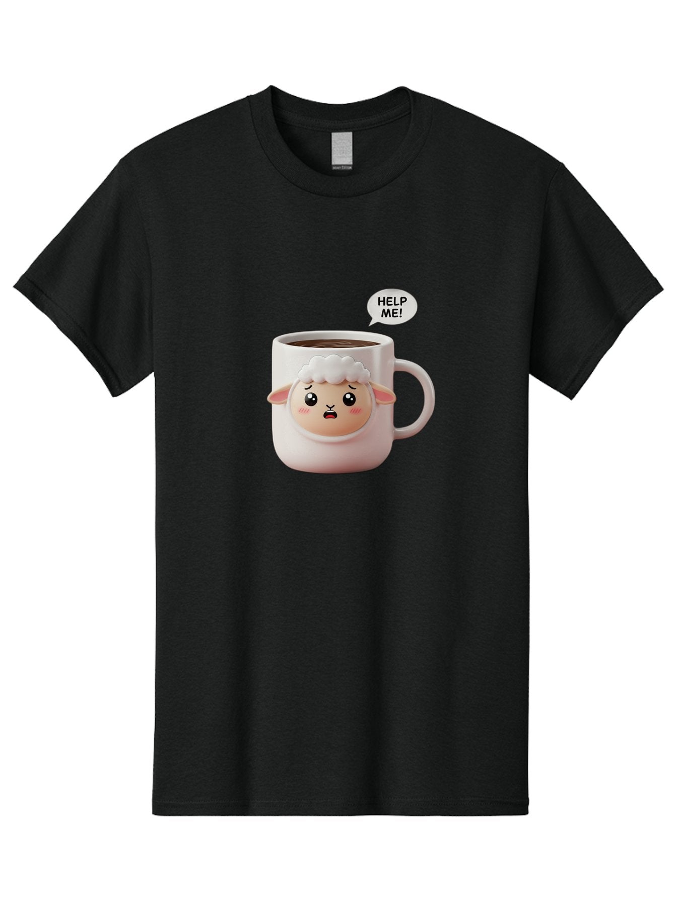 Help-Me-6 Men'S Graphic Tee, 100% Cotton, Comfortable Casual Summer Wear, Machine Washable, Sheep Mug, Coffee Cup, Helping Hand, Distressed Lamb, Cute Cartoon Character, Funny Meme, Adorable Design, Coffee Lover Gift, Quirky Humor, Sheep Face, Bac046 5