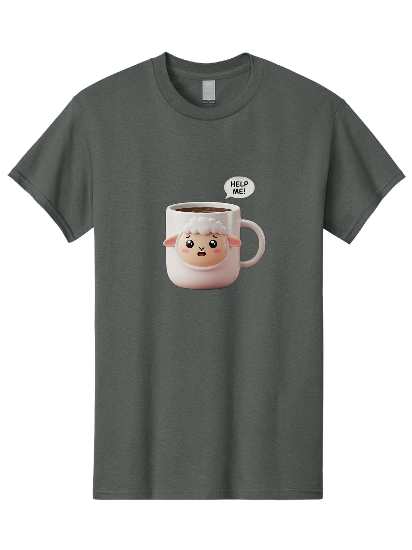 Help-Me-6 Men'S Graphic Tee, 100% Cotton, Comfortable Casual Summer Wear, Machine Washable, Sheep Mug, Coffee Cup, Helping Hand, Distressed Lamb, Cute Cartoon Character, Funny Meme, Adorable Design, Coffee Lover Gift, Quirky Humor, Sheep Face, Bac046 9