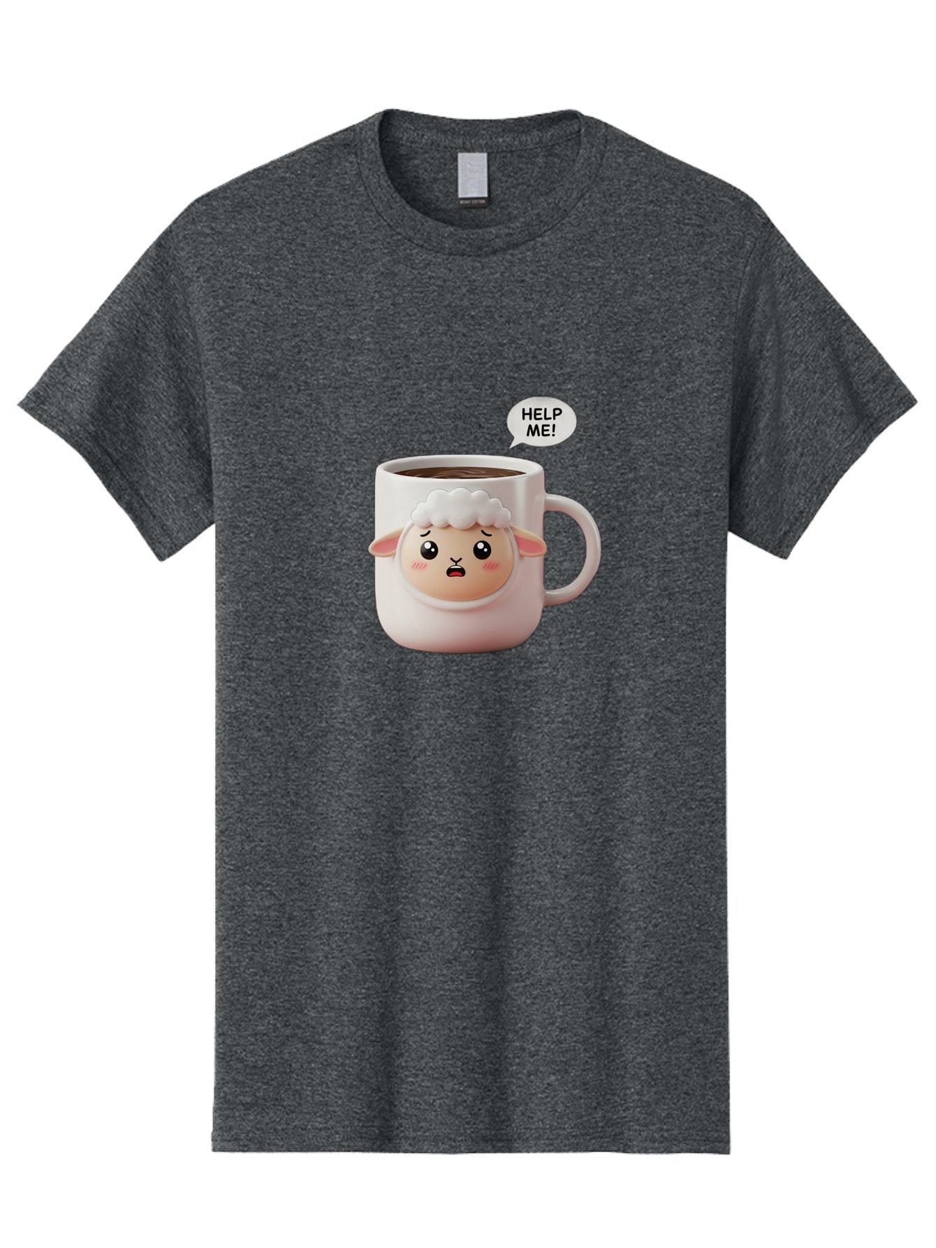 Help-Me-6 Men'S Graphic Tee, 100% Cotton, Comfortable Casual Summer Wear, Machine Washable, Sheep Mug, Coffee Cup, Helping Hand, Distressed Lamb, Cute Cartoon Character, Funny Meme, Adorable Design, Coffee Lover Gift, Quirky Humor, Sheep Face, Bac046 7