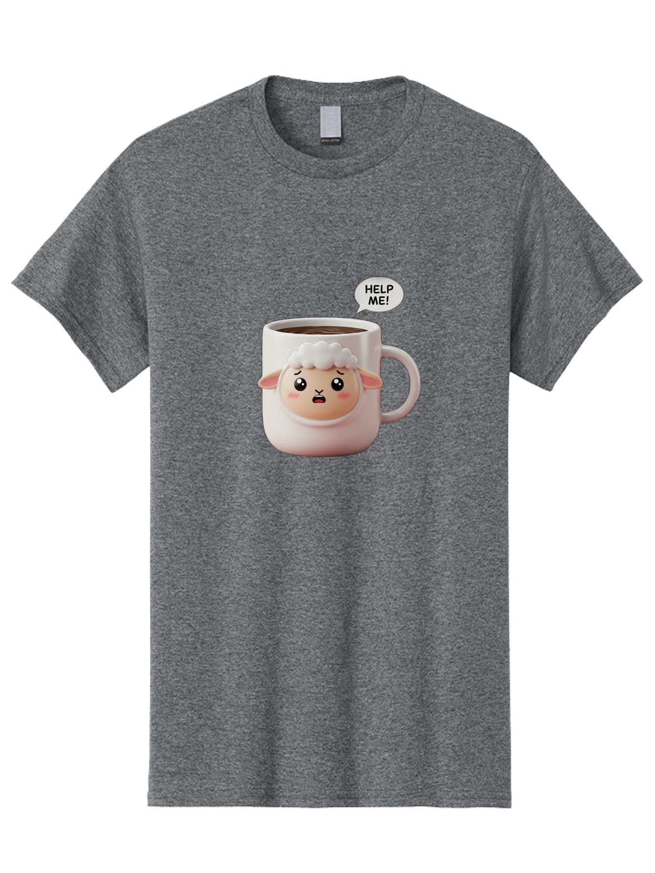 Help-Me-6 Men'S Graphic Tee, 100% Cotton, Comfortable Casual Summer Wear, Machine Washable, Sheep Mug, Coffee Cup, Helping Hand, Distressed Lamb, Cute Cartoon Character, Funny Meme, Adorable Design, Coffee Lover Gift, Quirky Humor, Sheep Face, Bac046 3