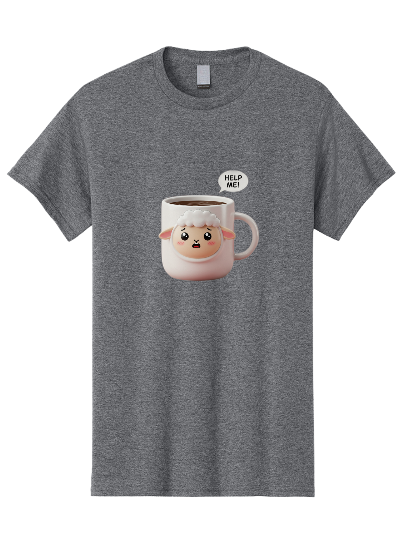 Help-Me-6 Men'S Graphic Tee, 100% Cotton, Comfortable Casual Summer Wear, Machine Washable, Sheep Mug, Coffee Cup, Helping Hand, Distressed Lamb, Cute Cartoon Character, Funny Meme, Adorable Design, Coffee Lover Gift, Quirky Humor, Sheep Face, Bac046 9