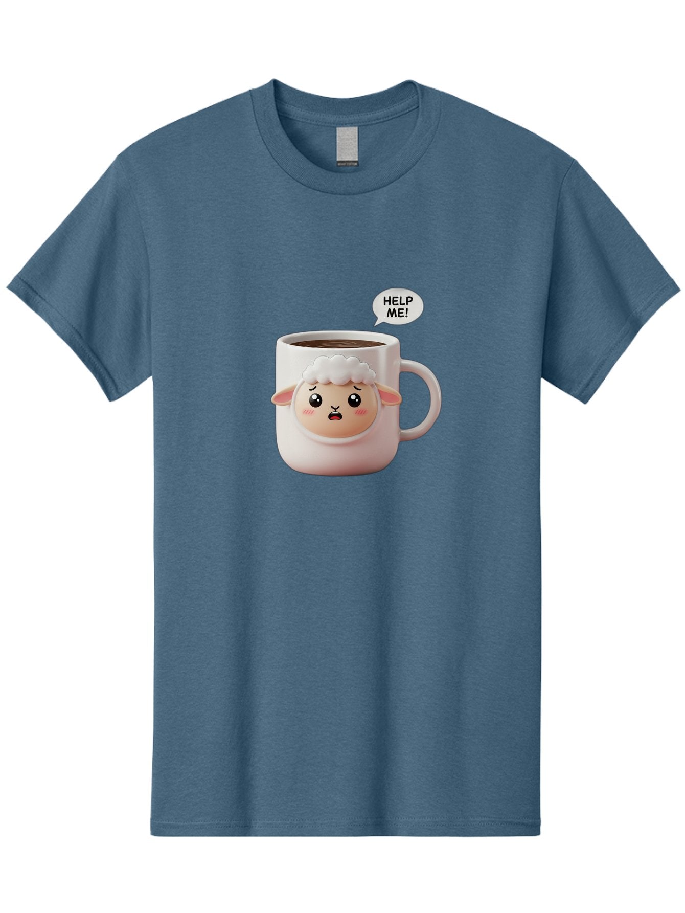 Help-Me-6 Men'S Graphic Tee, 100% Cotton, Comfortable Casual Summer Wear, Machine Washable, Sheep Mug, Coffee Cup, Helping Hand, Distressed Lamb, Cute Cartoon Character, Funny Meme, Adorable Design, Coffee Lover Gift, Quirky Humor, Sheep Face, Bac046 13