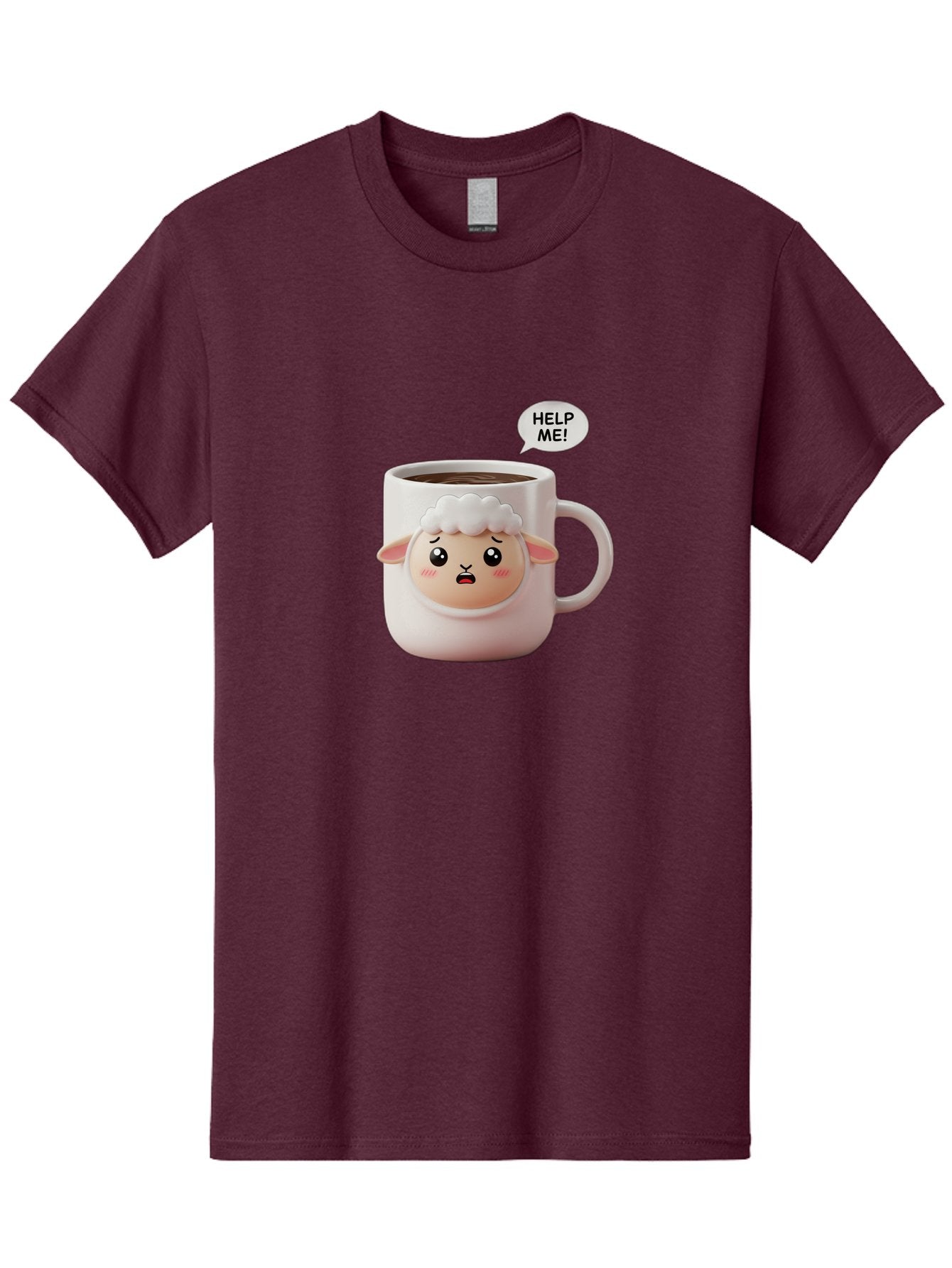 Help-Me-6 Men'S Graphic Tee, 100% Cotton, Comfortable Casual Summer Wear, Machine Washable, Sheep Mug, Coffee Cup, Helping Hand, Distressed Lamb, Cute Cartoon Character, Funny Meme, Adorable Design, Coffee Lover Gift, Quirky Humor, Sheep Face, Bac046 15