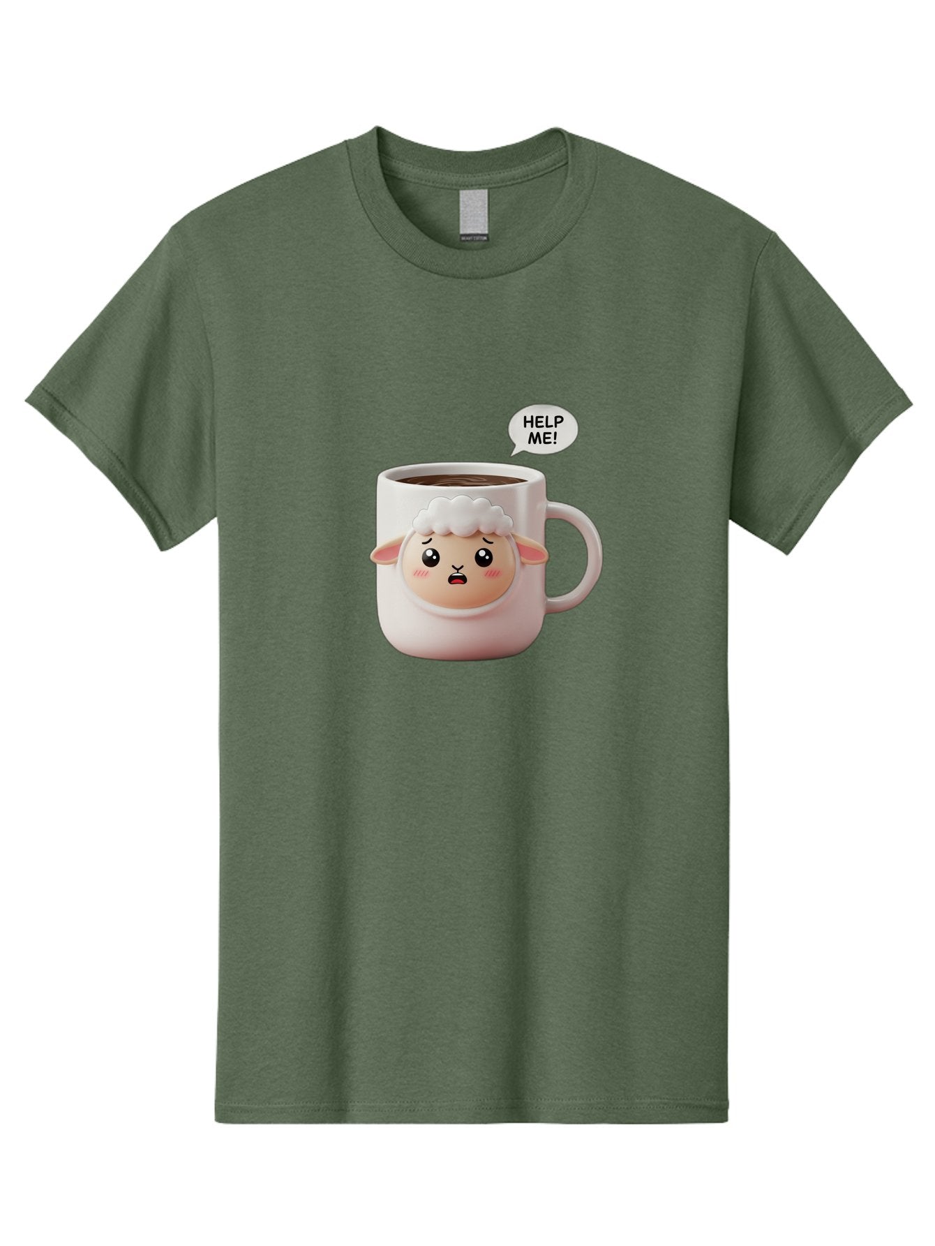 Help-Me-6 Men'S Graphic Tee, 100% Cotton, Comfortable Casual Summer Wear, Machine Washable, Sheep Mug, Coffee Cup, Helping Hand, Distressed Lamb, Cute Cartoon Character, Funny Meme, Adorable Design, Coffee Lover Gift, Quirky Humor, Sheep Face, Bac046 8