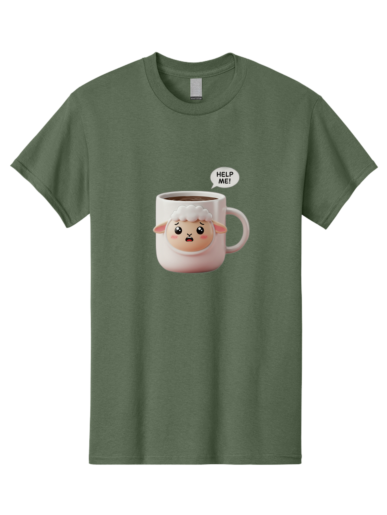Help-Me-6 Men'S Graphic Tee, 100% Cotton, Comfortable Casual Summer Wear, Machine Washable, Sheep Mug, Coffee Cup, Helping Hand, Distressed Lamb, Cute Cartoon Character, Funny Meme, Adorable Design, Coffee Lover Gift, Quirky Humor, Sheep Face, Bac046 6