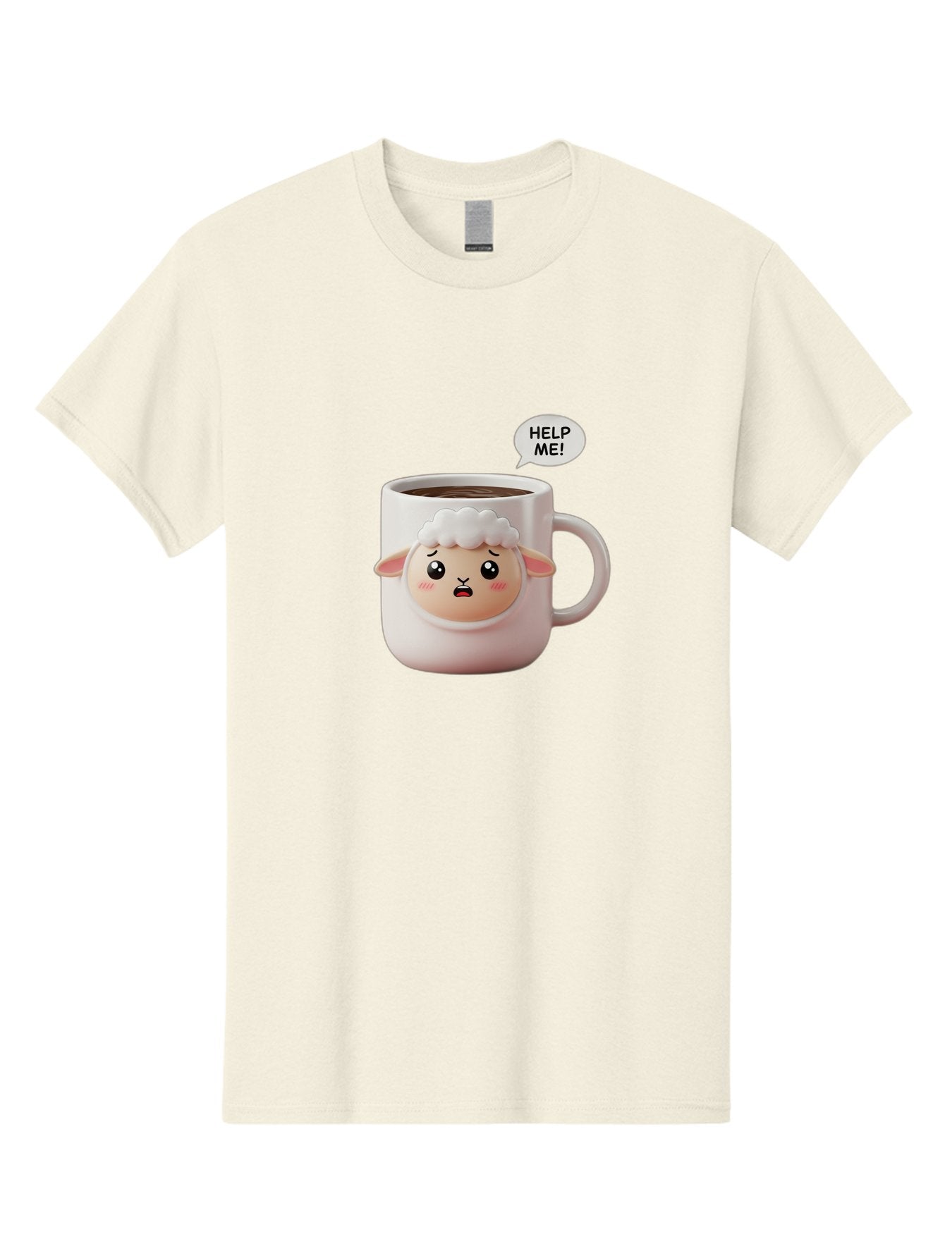 Help-Me-6 Men'S Graphic Tee, 100% Cotton, Comfortable Casual Summer Wear, Machine Washable, Sheep Mug, Coffee Cup, Helping Hand, Distressed Lamb, Cute Cartoon Character, Funny Meme, Adorable Design, Coffee Lover Gift, Quirky Humor, Sheep Face, Bac046 14