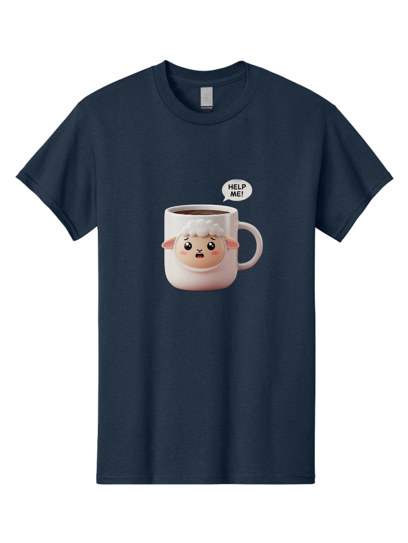 Help-Me-6 Men'S Graphic Tee, 100% Cotton, Comfortable Casual Summer Wear, Machine Washable, Sheep Mug, Coffee Cup, Helping Hand, Distressed Lamb, Cute Cartoon Character, Funny Meme, Adorable Design, Coffee Lover Gift, Quirky Humor, Sheep Face, Bac046 4