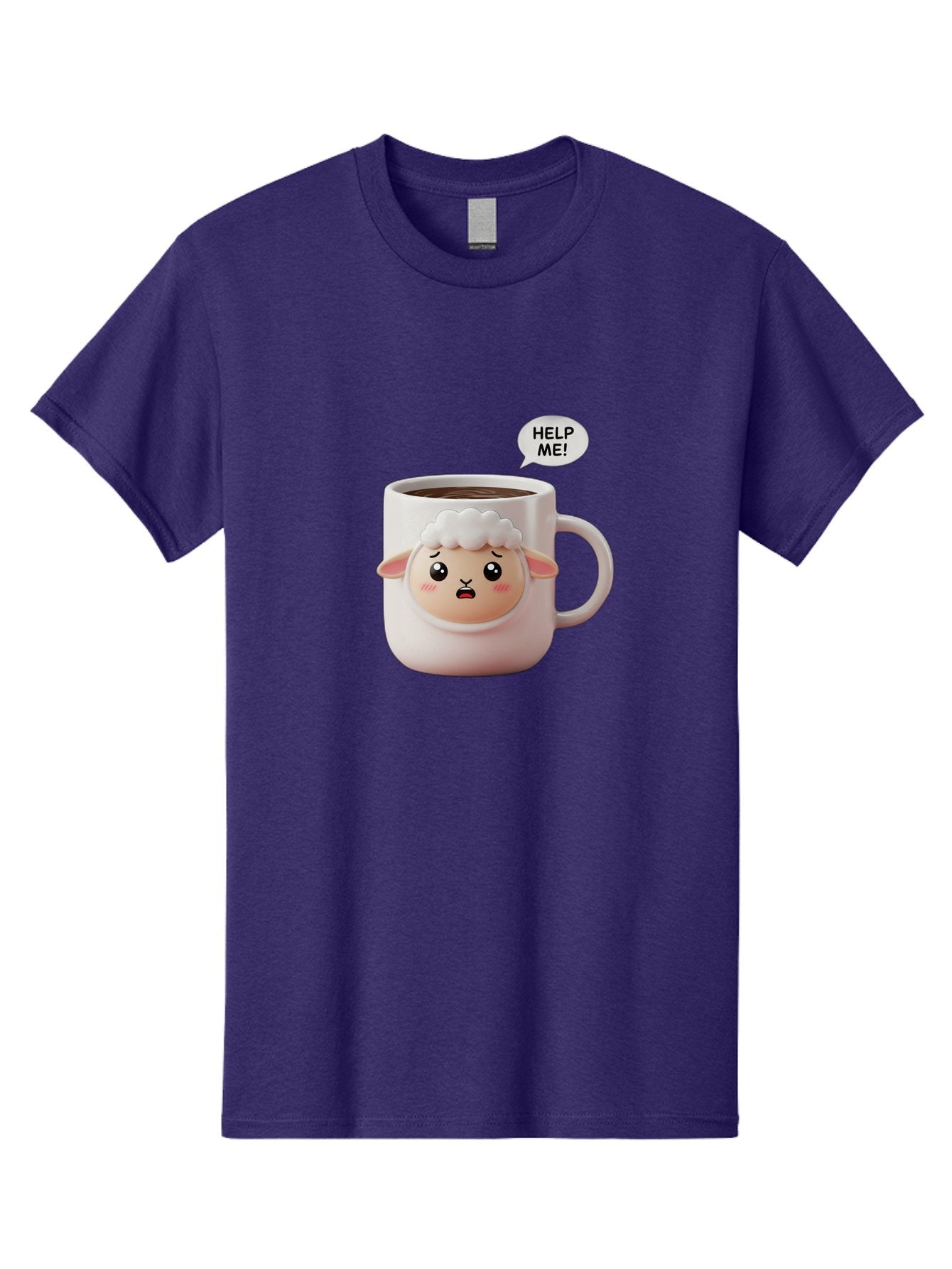 Help-Me-6 Men'S Graphic Tee, 100% Cotton, Comfortable Casual Summer Wear, Machine Washable, Sheep Mug, Coffee Cup, Helping Hand, Distressed Lamb, Cute Cartoon Character, Funny Meme, Adorable Design, Coffee Lover Gift, Quirky Humor, Sheep Face, Bac046 10