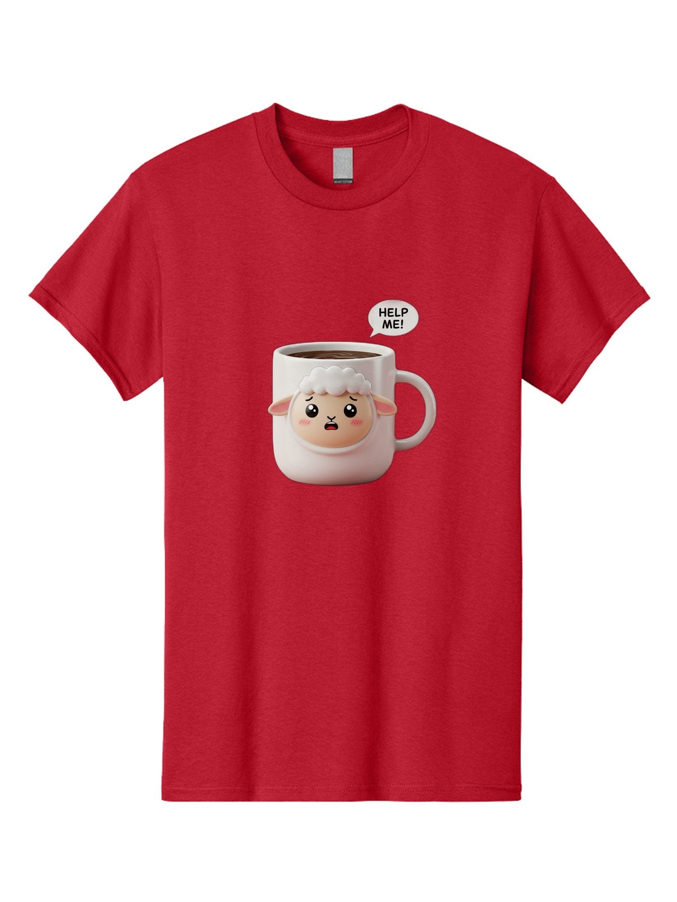 Help-Me-6 Men'S Graphic Tee, 100% Cotton, Comfortable Casual Summer Wear, Machine Washable, Sheep Mug, Coffee Cup, Helping Hand, Distressed Lamb, Cute Cartoon Character, Funny Meme, Adorable Design, Coffee Lover Gift, Quirky Humor, Sheep Face, Bac046 6