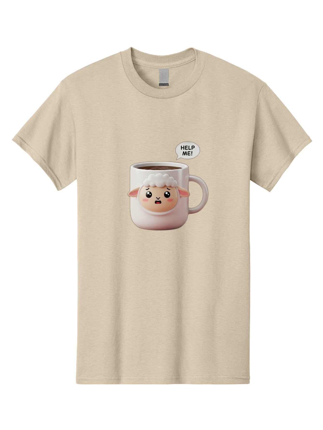 Help-Me-6 Men'S Graphic Tee, 100% Cotton, Comfortable Casual Summer Wear, Machine Washable, Sheep Mug, Coffee Cup, Helping Hand, Distressed Lamb, Cute Cartoon Character, Funny Meme, Adorable Design, Coffee Lover Gift, Quirky Humor, Sheep Face, Bac046 11