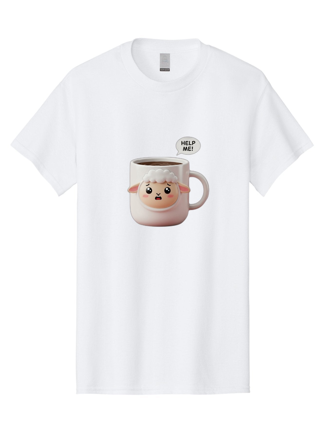 Help-Me-6 Men'S Graphic Tee, 100% Cotton, Comfortable Casual Summer Wear, Machine Washable, Sheep Mug, Coffee Cup, Helping Hand, Distressed Lamb, Cute Cartoon Character, Funny Meme, Adorable Design, Coffee Lover Gift, Quirky Humor, Sheep Face, Bac046 12