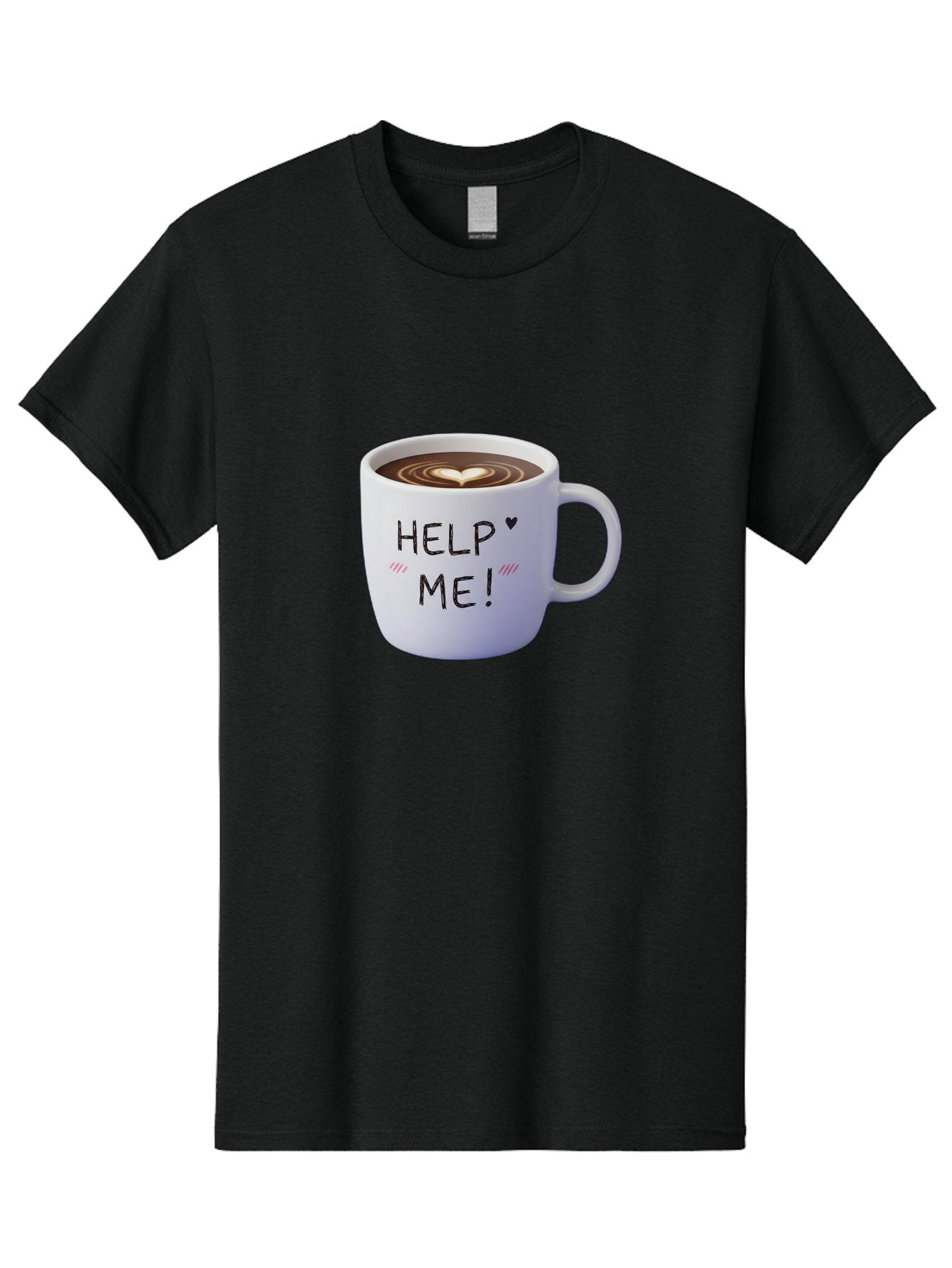 Help-Me-7 Men'S Graphic Tee, 100% Cotton, Comfortable Casual Summer Wear, Machine Washable, Coffee Mug With Heart Design, Coffee Art, 'Help Me' Text, Latte Art, Coffee Culture, Morning Pick-Me-Up, Coffee Love, Daily Grind Bac047 3