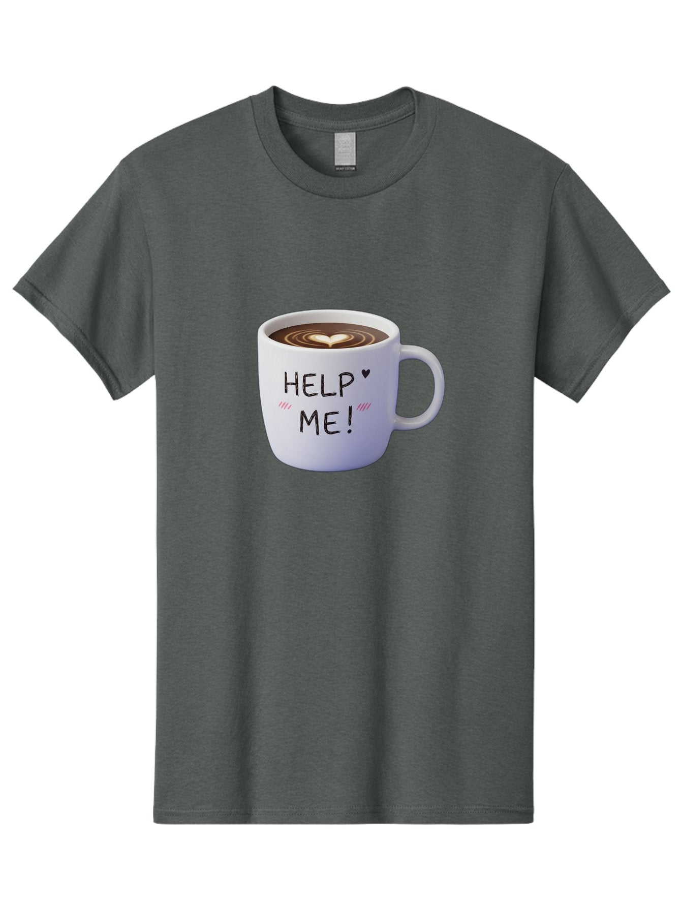 Help-Me-7 Men'S Graphic Tee, 100% Cotton, Comfortable Casual Summer Wear, Machine Washable, Coffee Mug With Heart Design, Coffee Art, 'Help Me' Text, Latte Art, Coffee Culture, Morning Pick-Me-Up, Coffee Love, Daily Grind Bac047 14