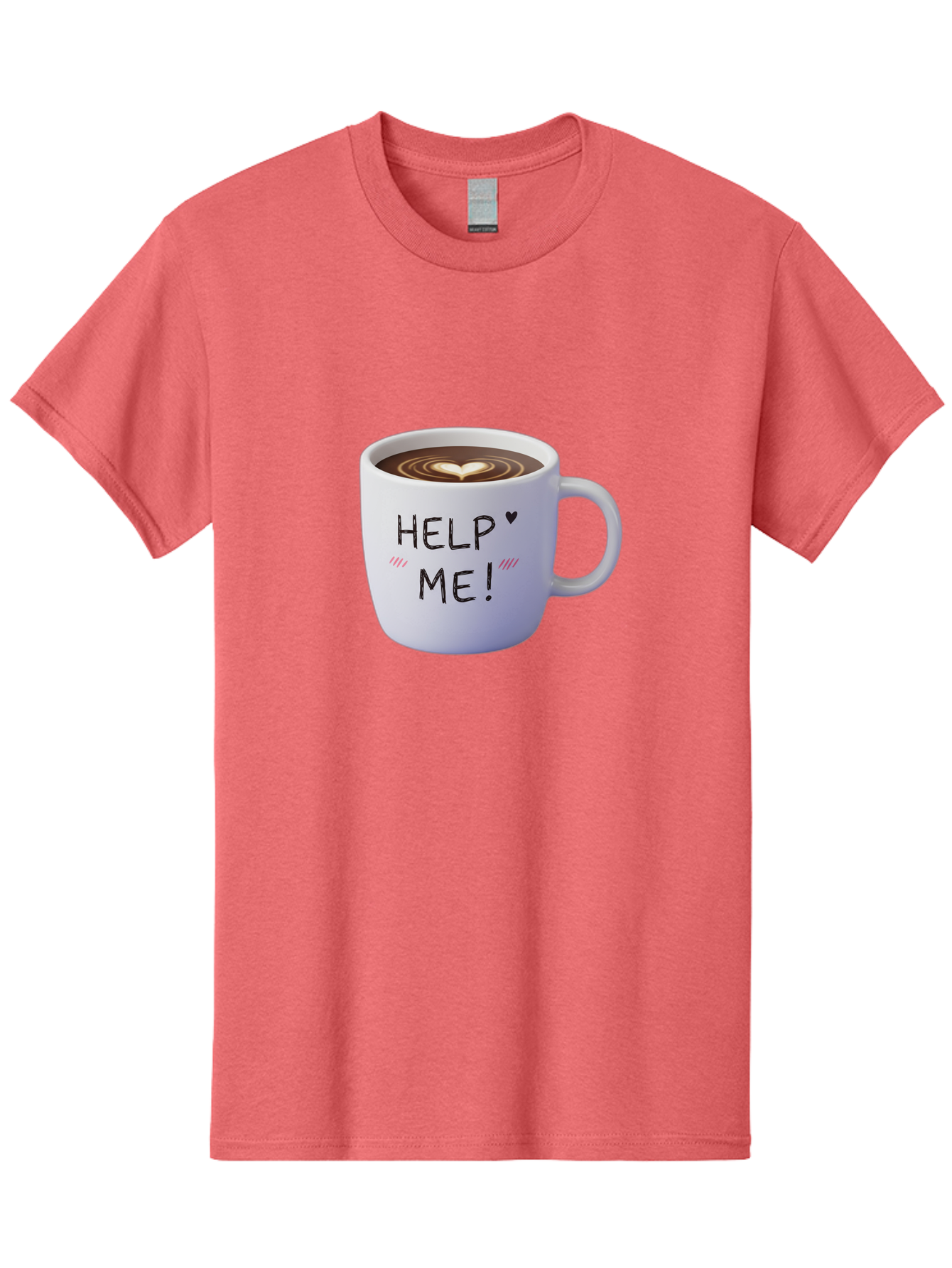 Help-Me-7 Men'S Graphic Tee, 100% Cotton, Comfortable Casual Summer Wear, Machine Washable, Coffee Mug With Heart Design, Coffee Art, 'Help Me' Text, Latte Art, Coffee Culture, Morning Pick-Me-Up, Coffee Love, Daily Grind Bac047 8