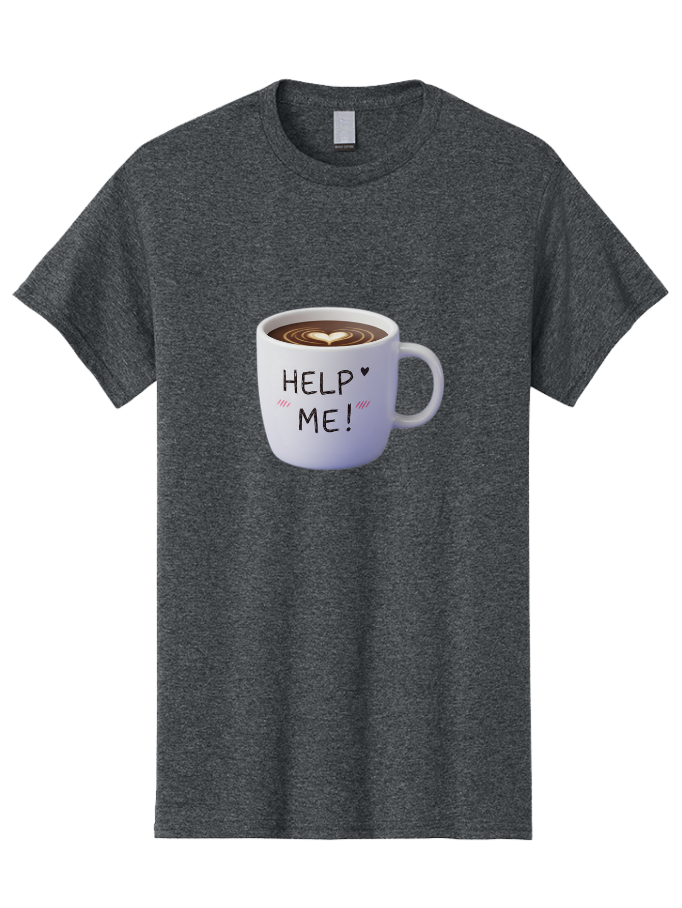 Help-Me-7 Men'S Graphic Tee, 100% Cotton, Comfortable Casual Summer Wear, Machine Washable, Coffee Mug With Heart Design, Coffee Art, 'Help Me' Text, Latte Art, Coffee Culture, Morning Pick-Me-Up, Coffee Love, Daily Grind Bac047 5