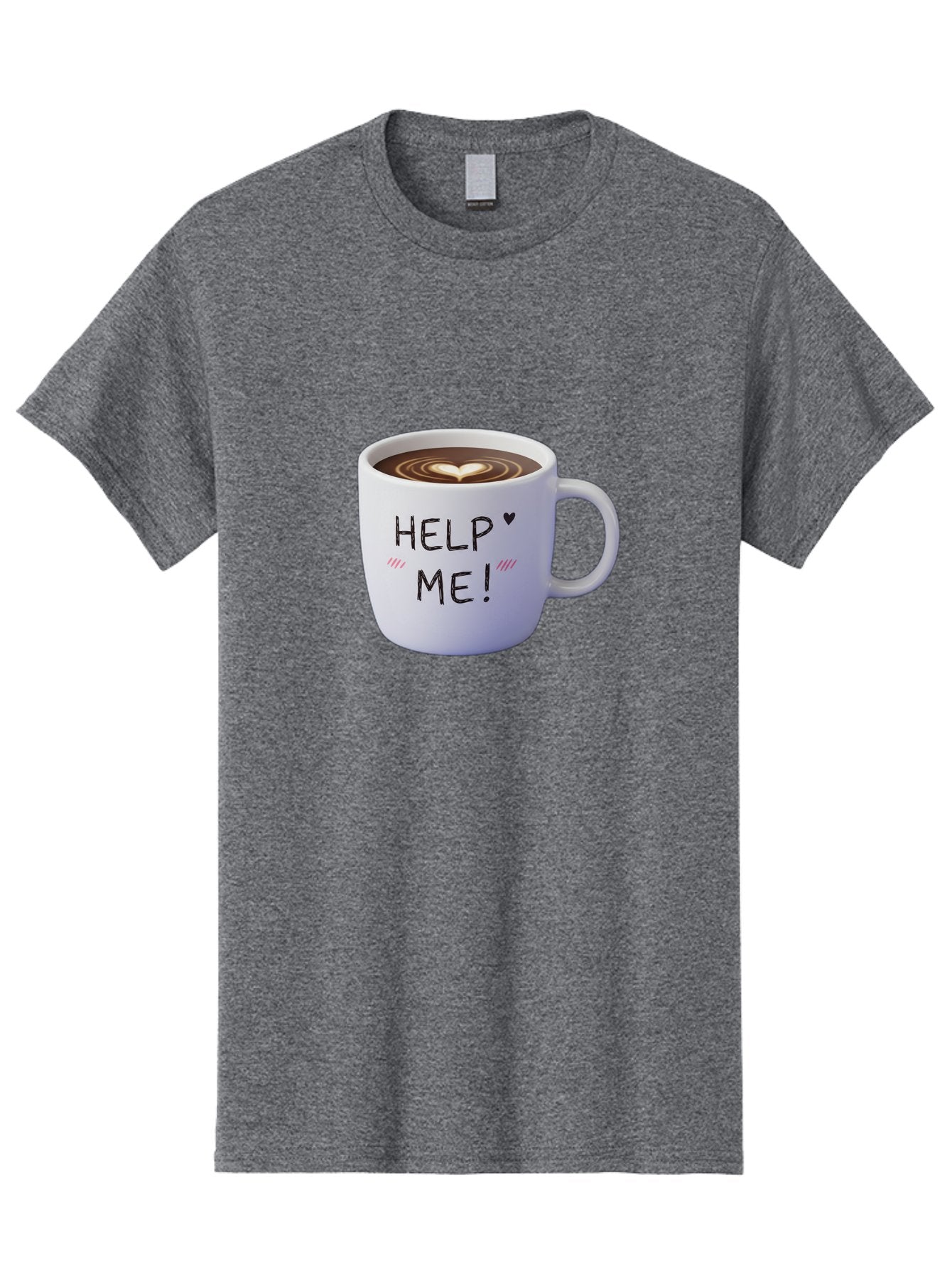 Help-Me-7 Men'S Graphic Tee, 100% Cotton, Comfortable Casual Summer Wear, Machine Washable, Coffee Mug With Heart Design, Coffee Art, 'Help Me' Text, Latte Art, Coffee Culture, Morning Pick-Me-Up, Coffee Love, Daily Grind Bac047 12