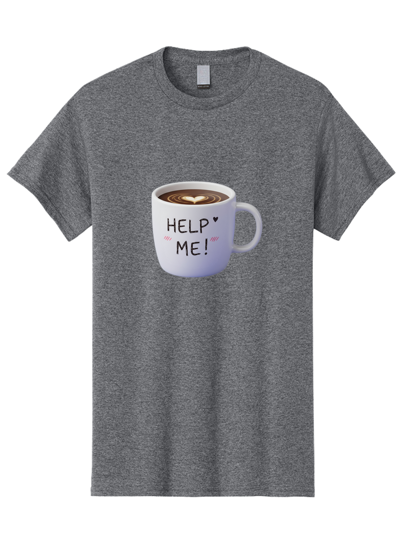 Help-Me-7 Men'S Graphic Tee, 100% Cotton, Comfortable Casual Summer Wear, Machine Washable, Coffee Mug With Heart Design, Coffee Art, 'Help Me' Text, Latte Art, Coffee Culture, Morning Pick-Me-Up, Coffee Love, Daily Grind Bac047 3