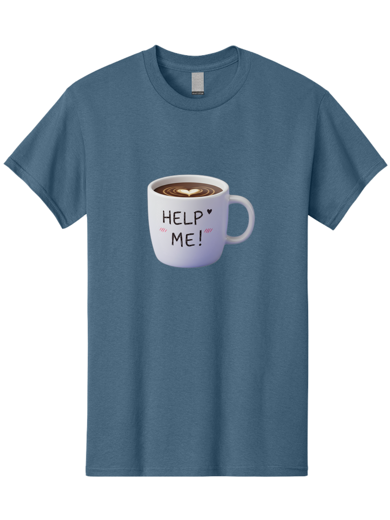 Help-Me-7 Men'S Graphic Tee, 100% Cotton, Comfortable Casual Summer Wear, Machine Washable, Coffee Mug With Heart Design, Coffee Art, 'Help Me' Text, Latte Art, Coffee Culture, Morning Pick-Me-Up, Coffee Love, Daily Grind Bac047 13